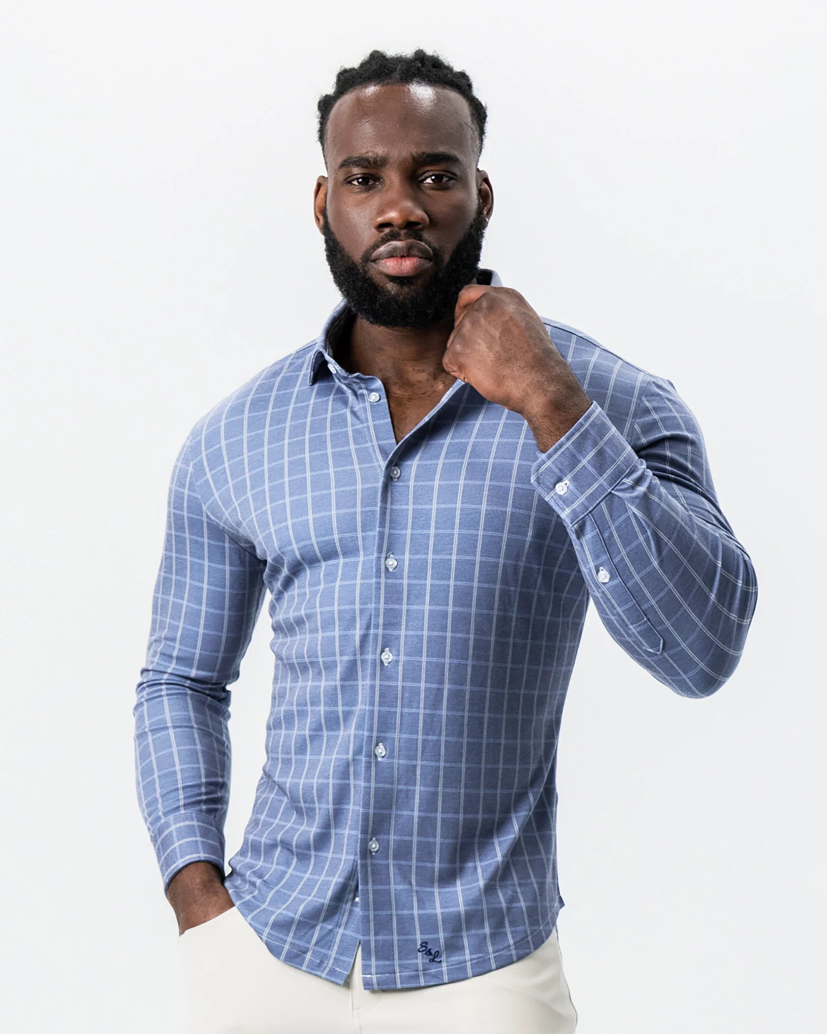 "The Davy" Navy, Light Blue, and Cream Button Down - Image 8