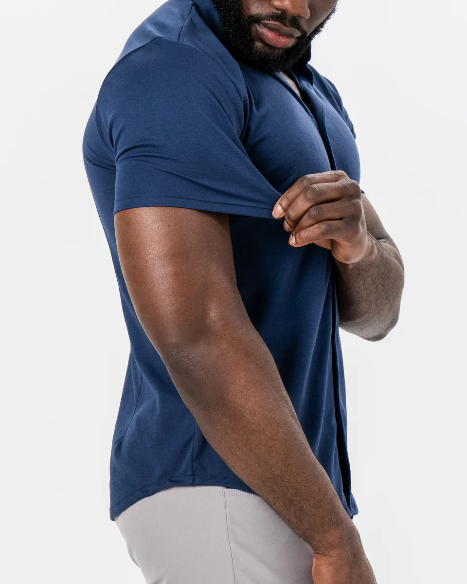 "The Deke" Navy Pique Short Sleeve Button Down - Image 2
