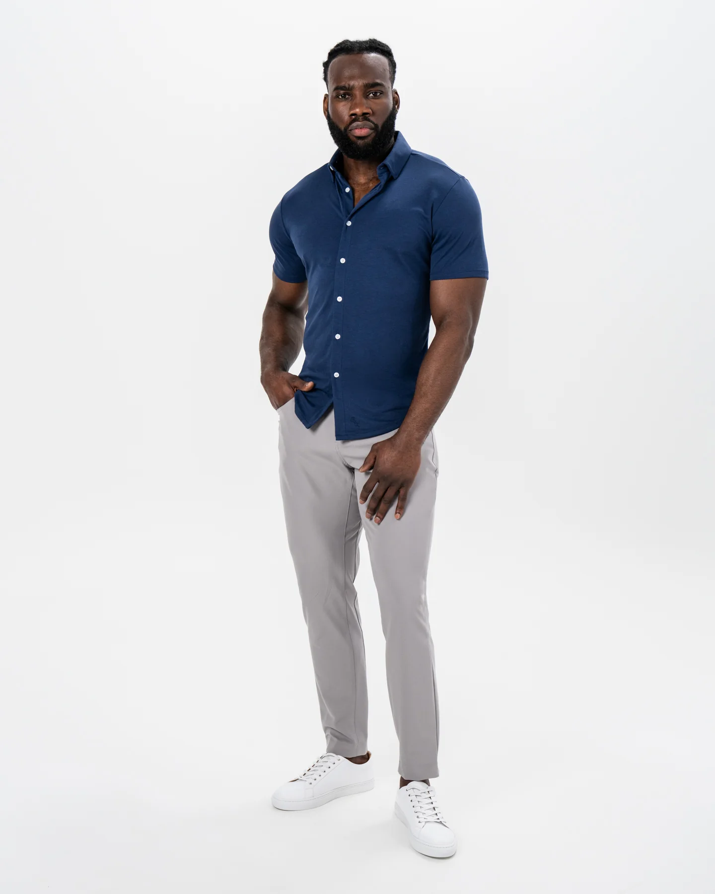 "The Deke" Navy Pique Short Sleeve Button Down - Image 3