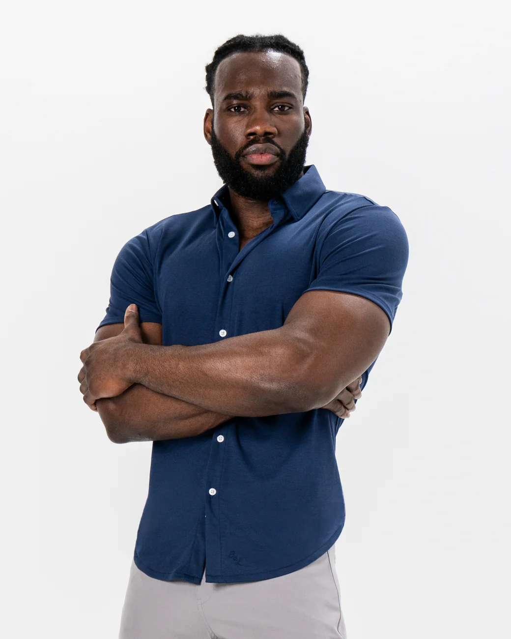"The Deke" Navy Pique Short Sleeve Button Down - Image 6