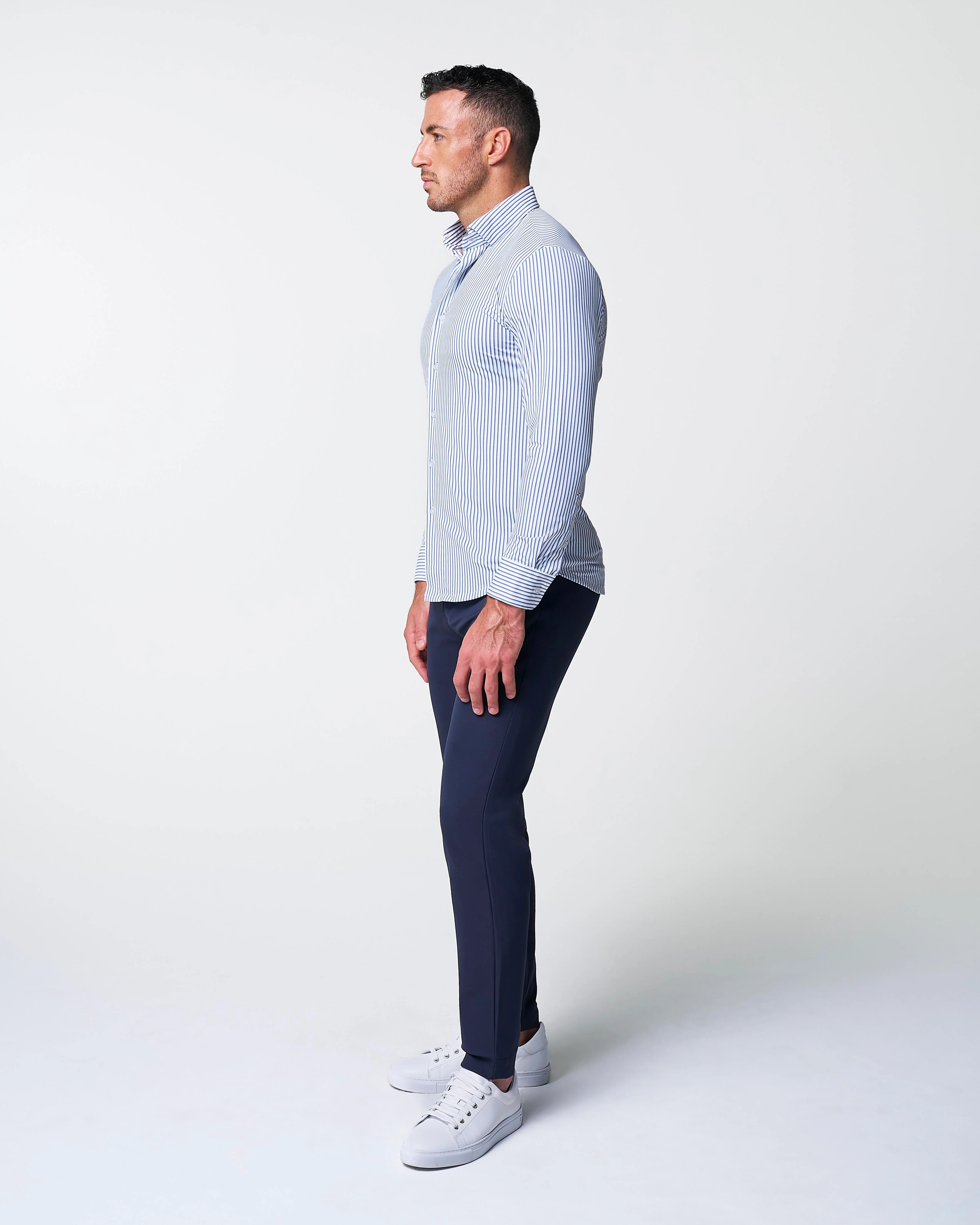 "The Wilfred" Sport Shirt - Blue & White Striped - Image 3