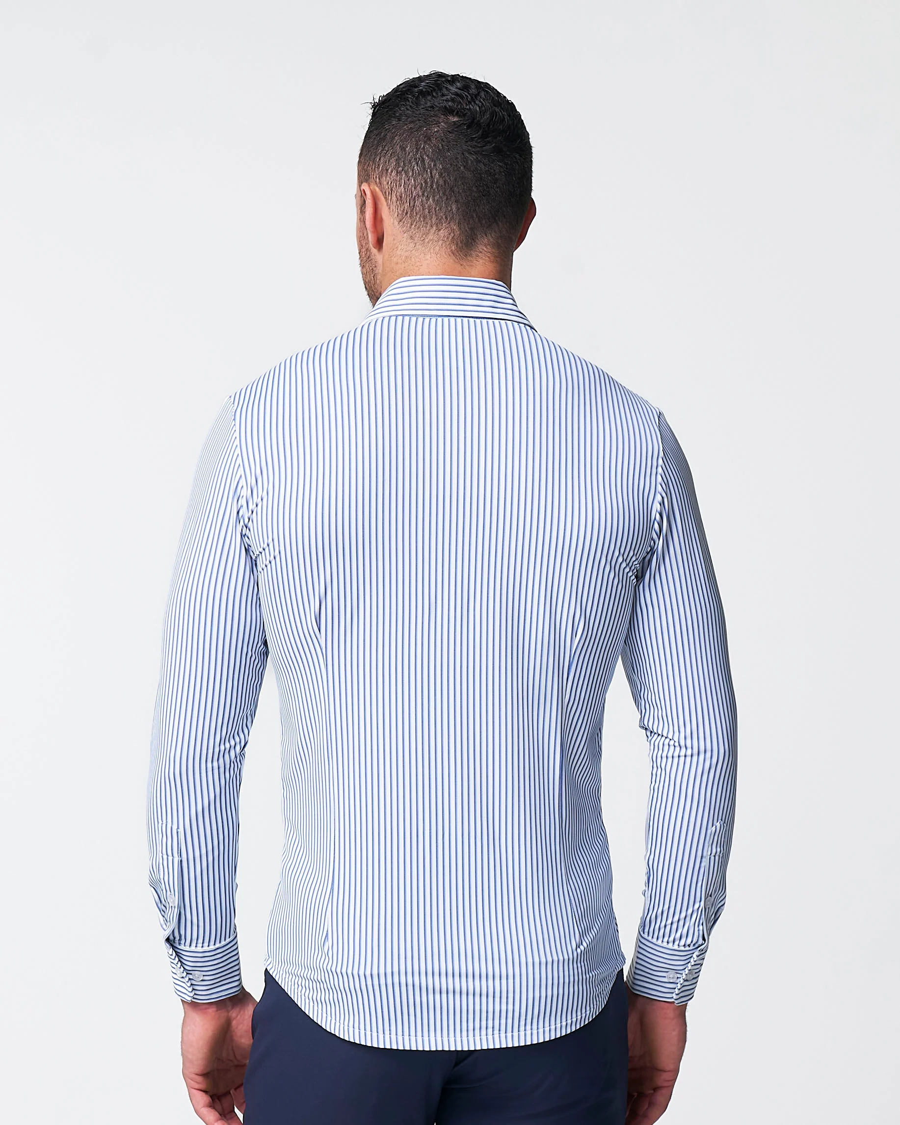 "The Wilfred" Sport Shirt - Blue & White Striped - Image 4