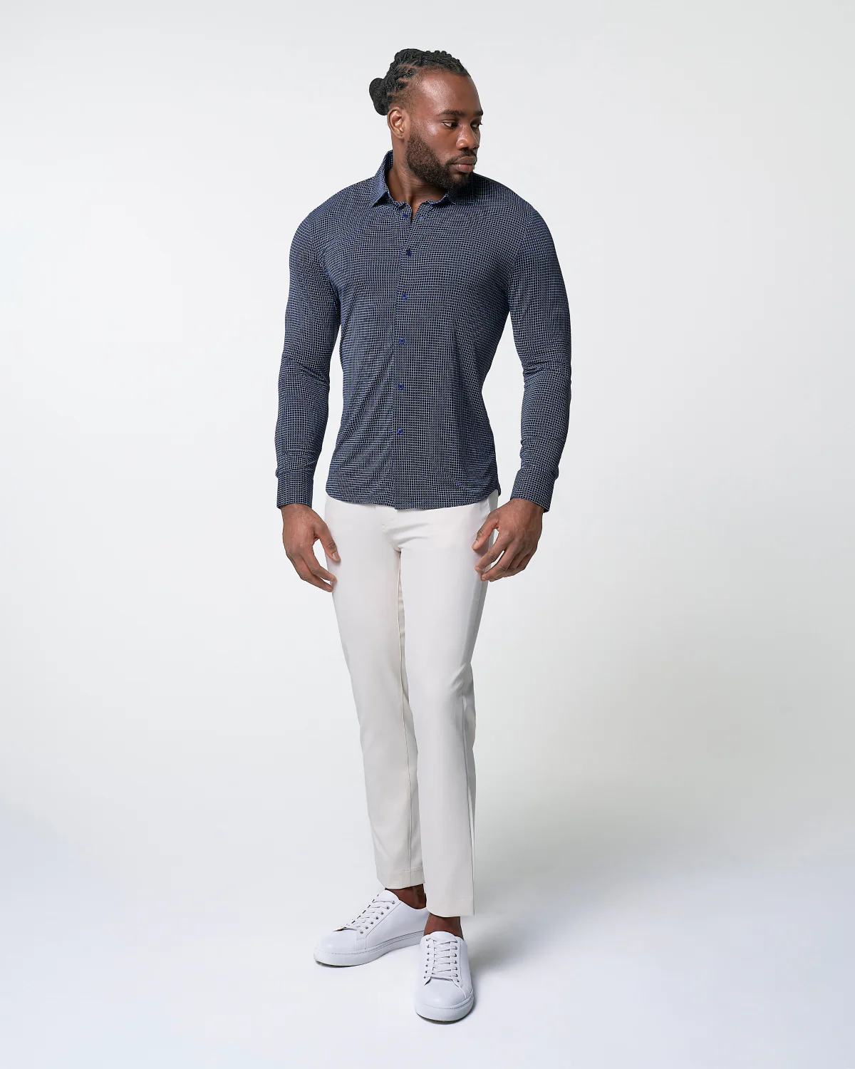 "The Eisenhower" Sport Shirt - Navy With White Grid - Image 3