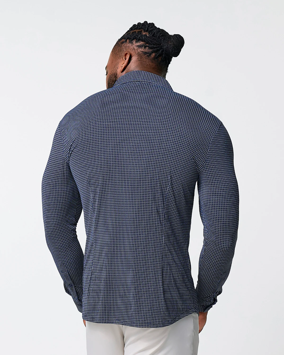 "The Eisenhower" Sport Shirt - Navy With White Grid - Image 4