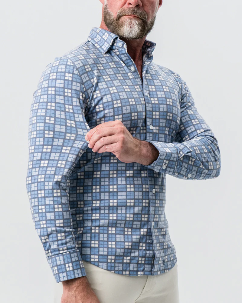 "The Ellis" Blue, Tan & Teal Plaid Button Down - Image 2