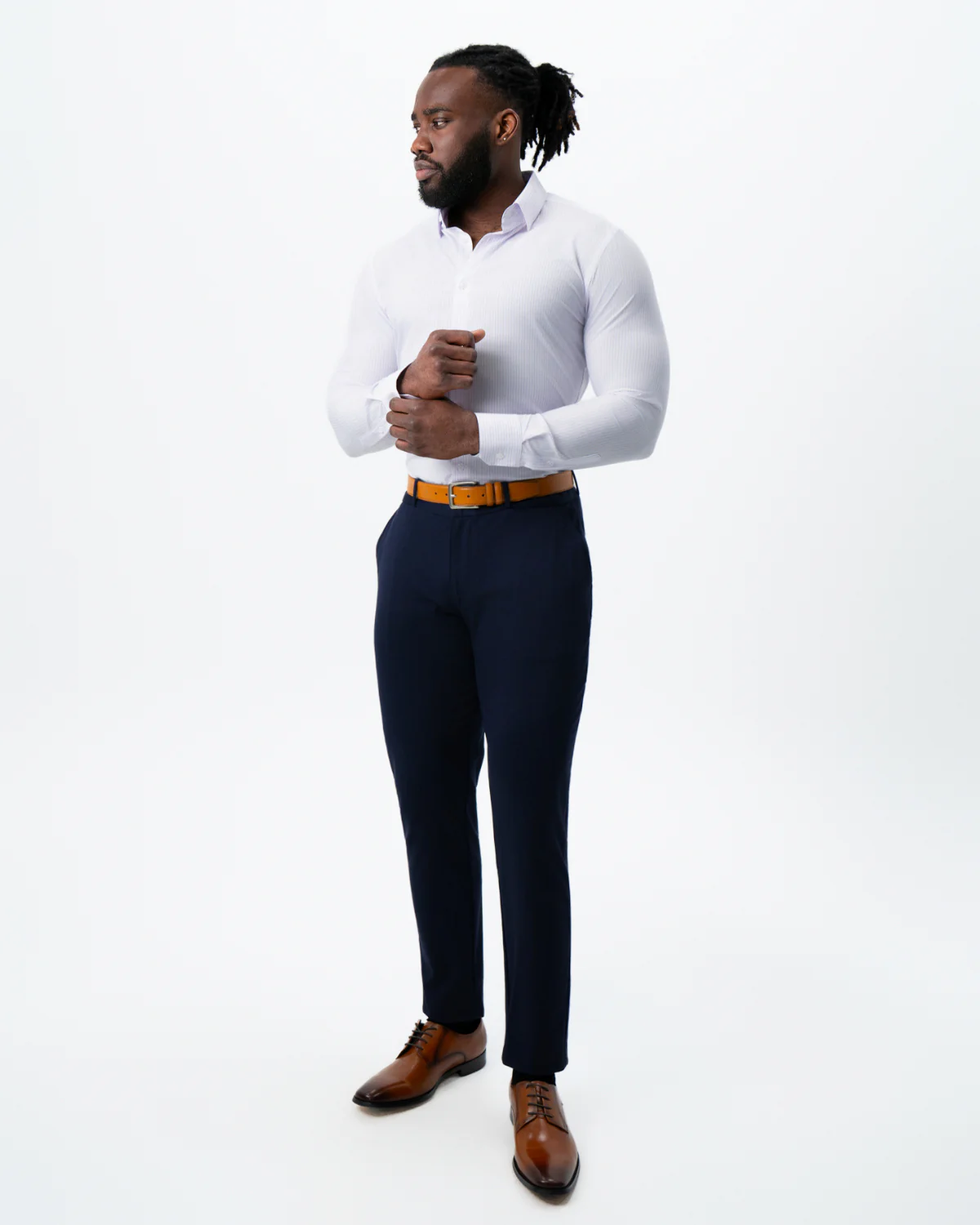 "The Fairmont" White with Lavender Mid-Stripe - Image 3
