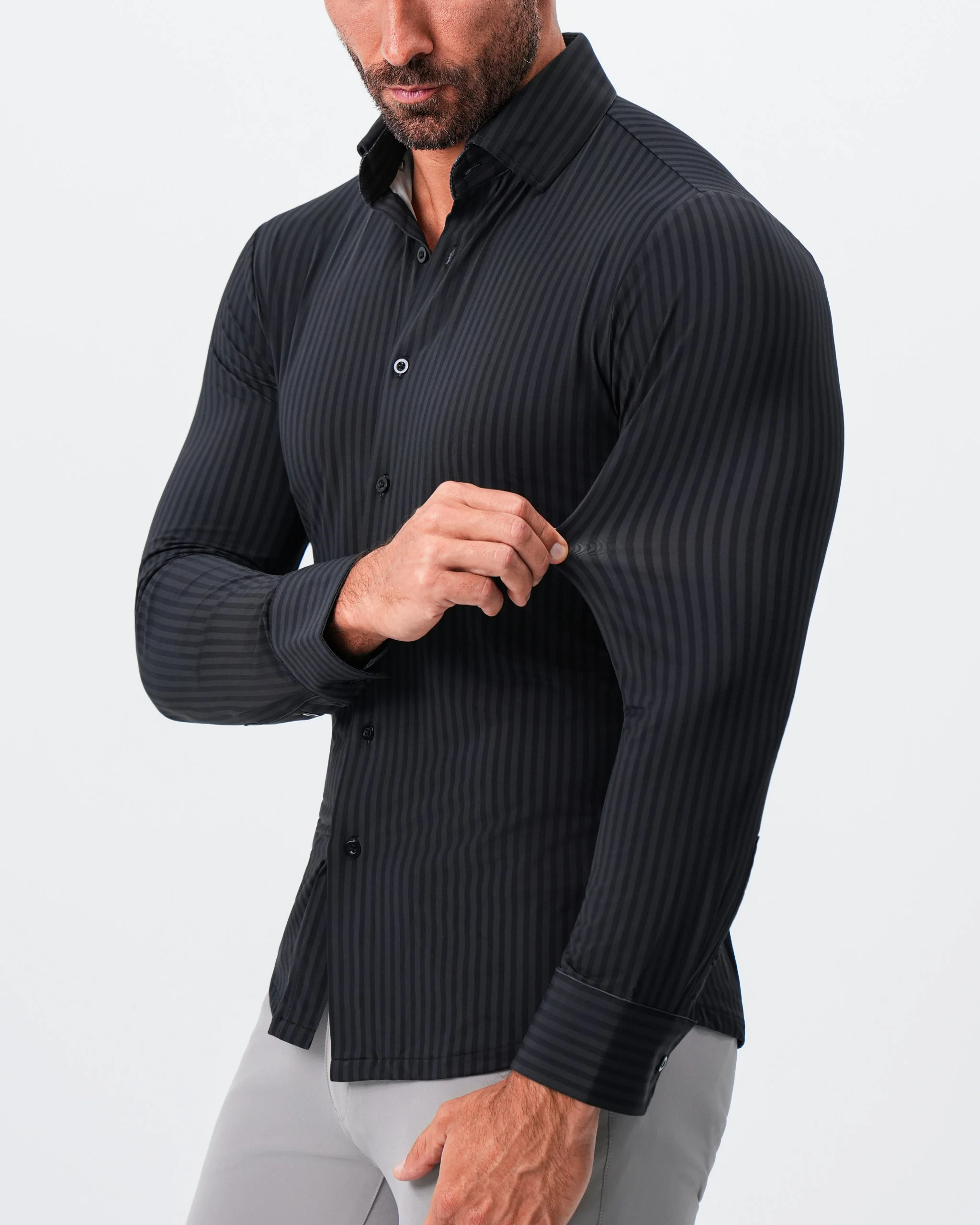 "The Hartley" Sport Shirt - Black & Grey Bengal Stripe - Image 2