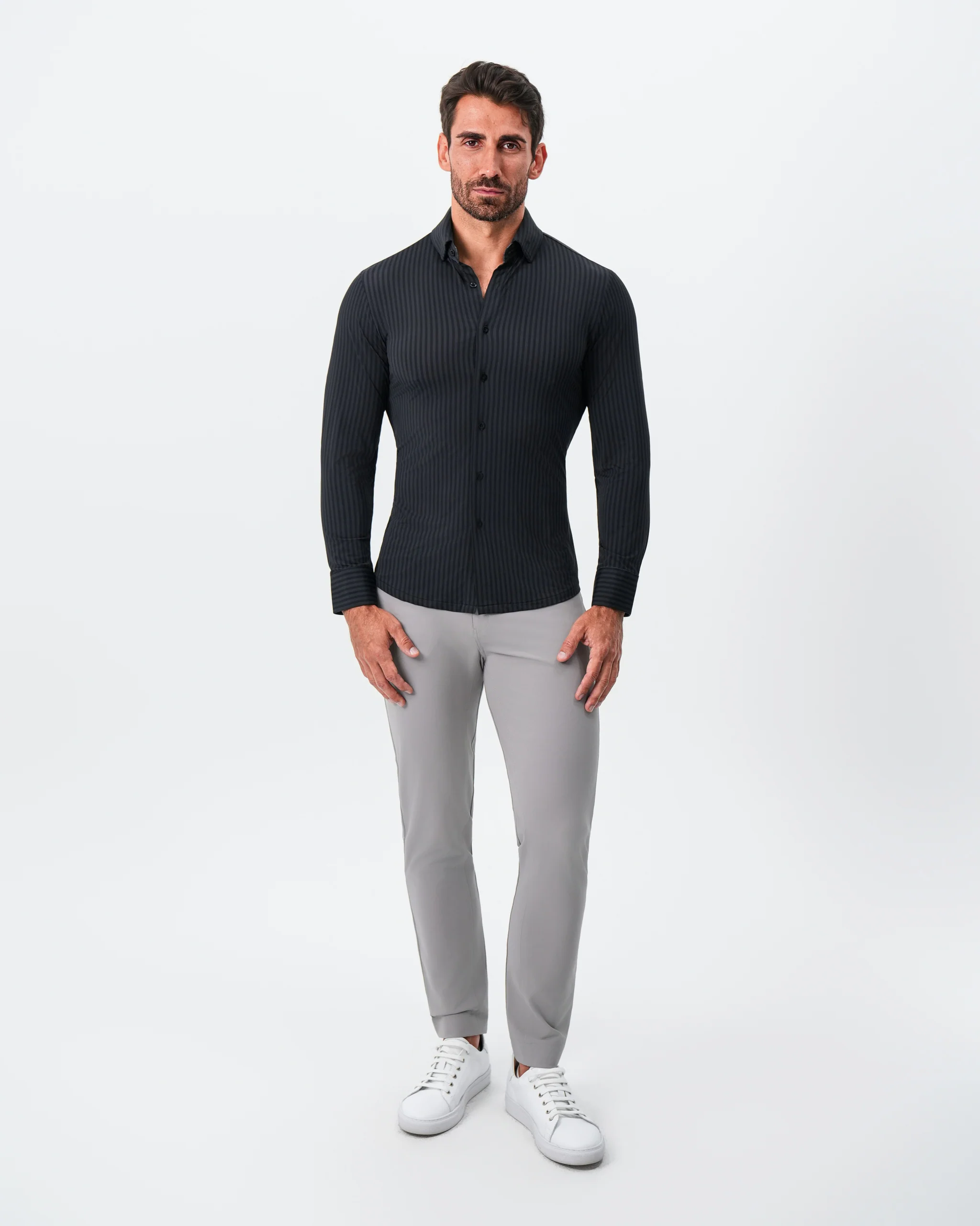 "The Hartley" Sport Shirt - Black & Grey Bengal Stripe - Image 3