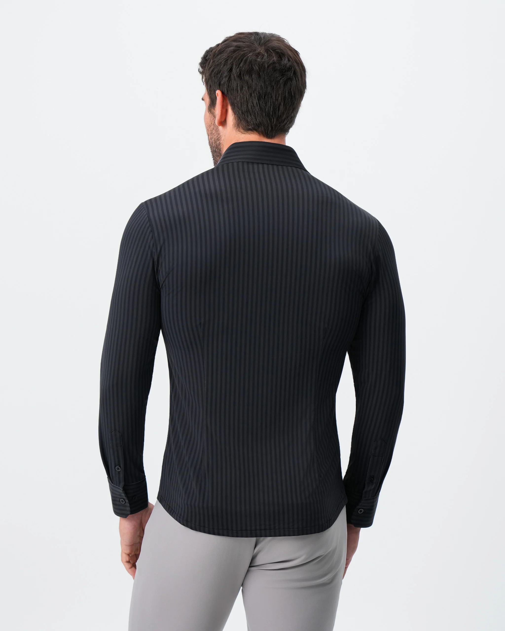 "The Hartley" Sport Shirt - Black & Grey Bengal Stripe - Image 5