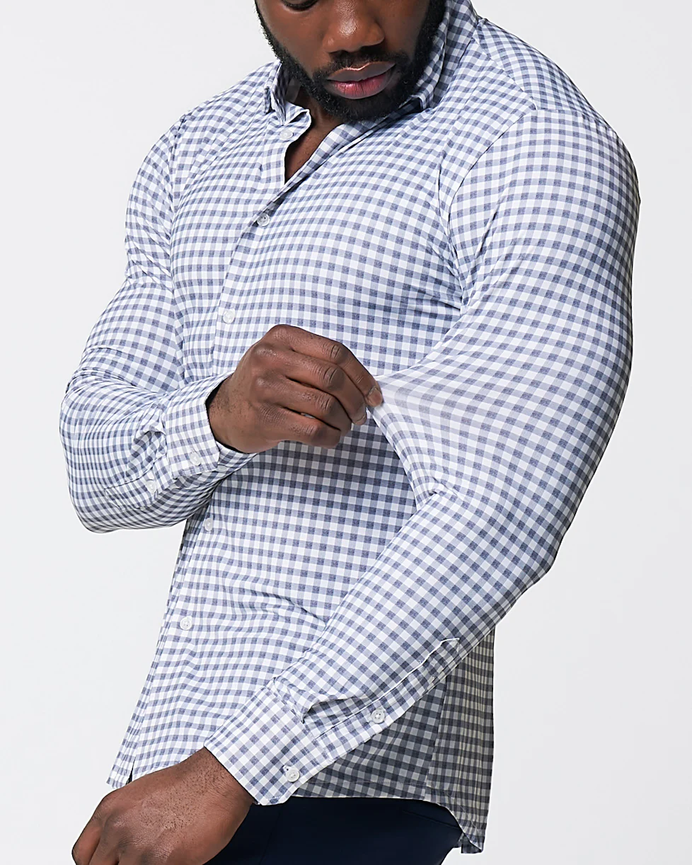 "The Jones" Sport Shirt - White & Grey Check - Image 3