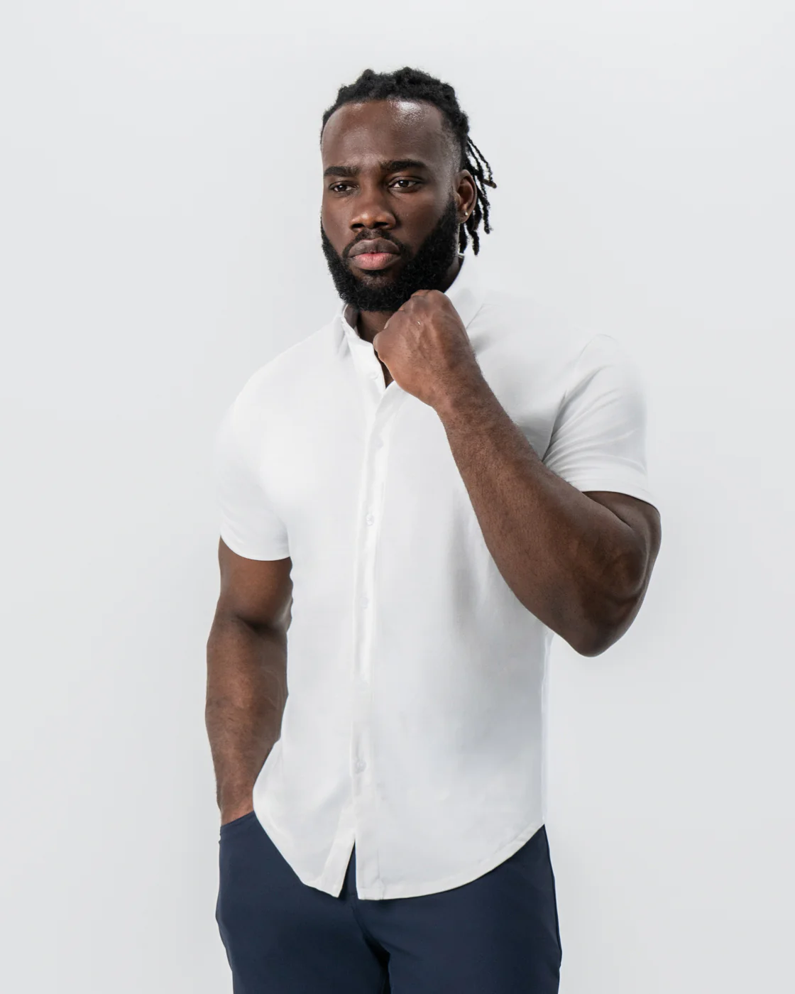 "The Kendric" White Pique Short Sleeve Button Down - Image 5