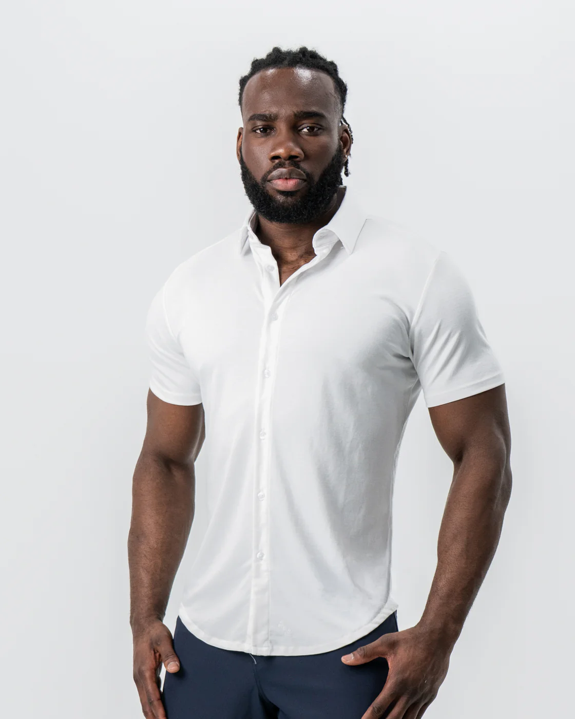 "The Kendric" White Pique Short Sleeve Button Down - Image 6
