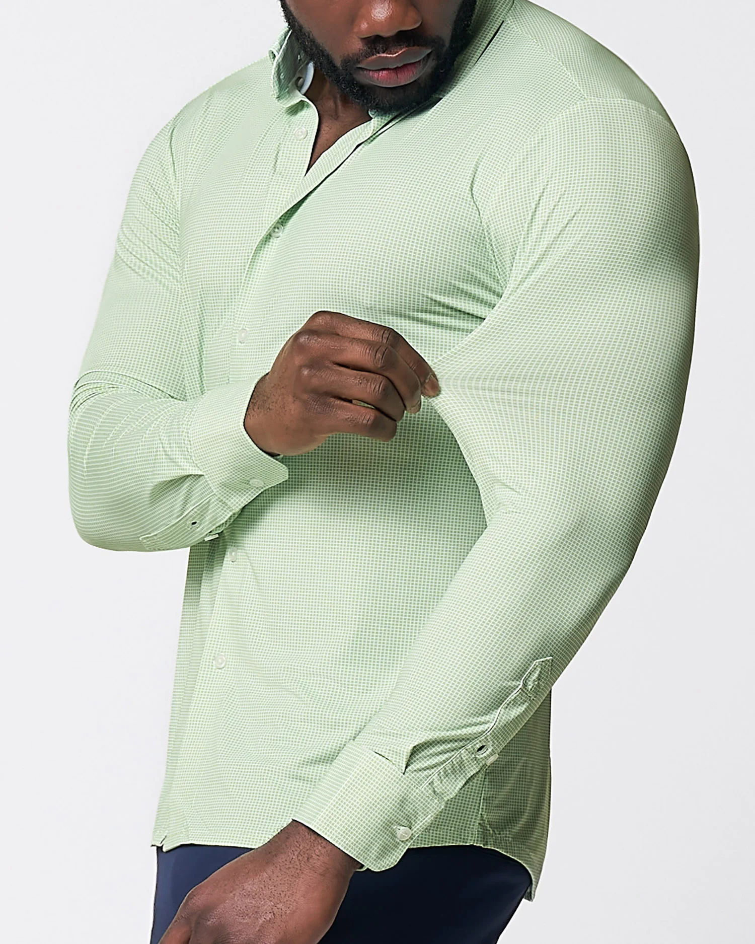 "The Labonte" Sport Shirt - Green & Turquoise Mini Check - Image 2