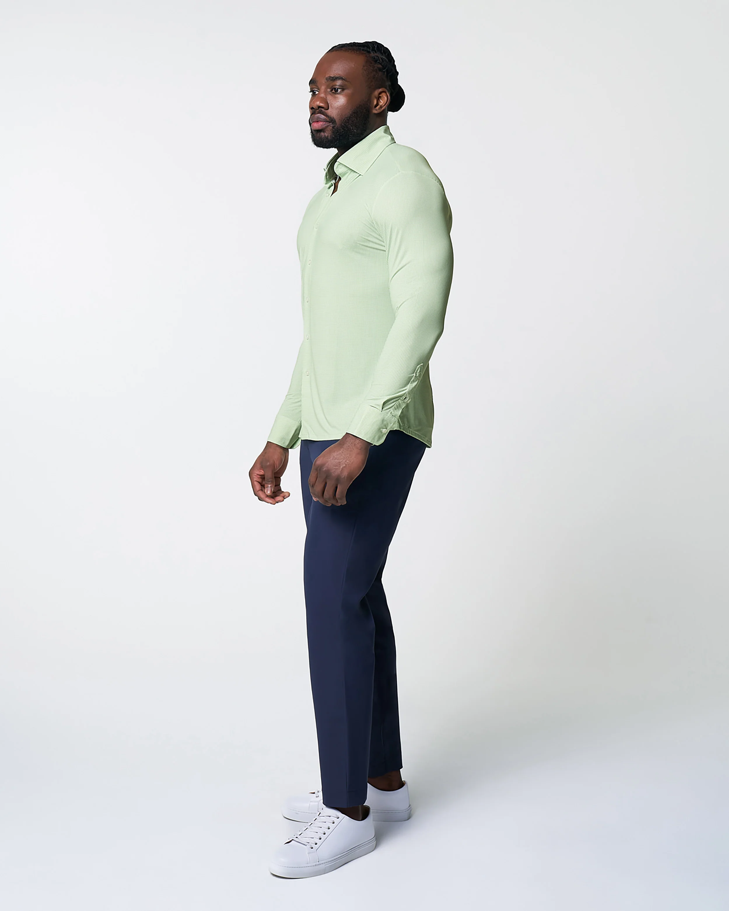 "The Labonte" Sport Shirt - Green & Turquoise Mini Check - Image 3