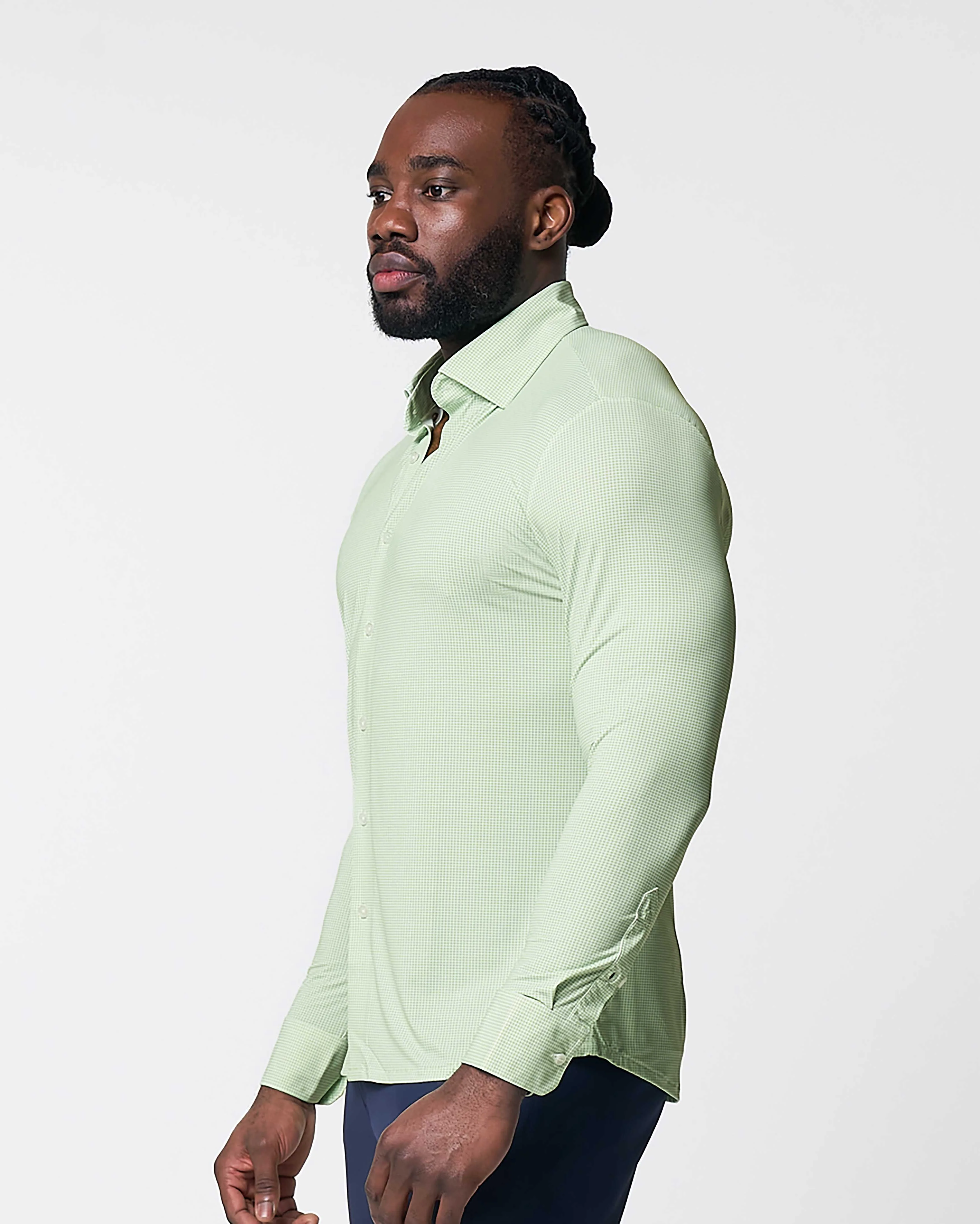 "The Labonte" Sport Shirt - Green & Turquoise Mini Check - Image 4