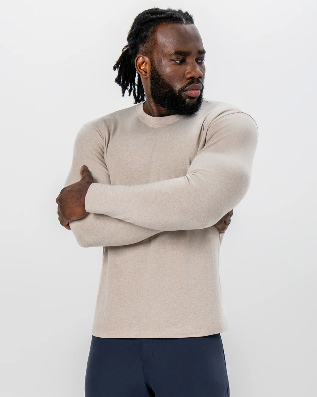 "The Landon" Heathered Cream Long Sleeve Crewneck - Image 3