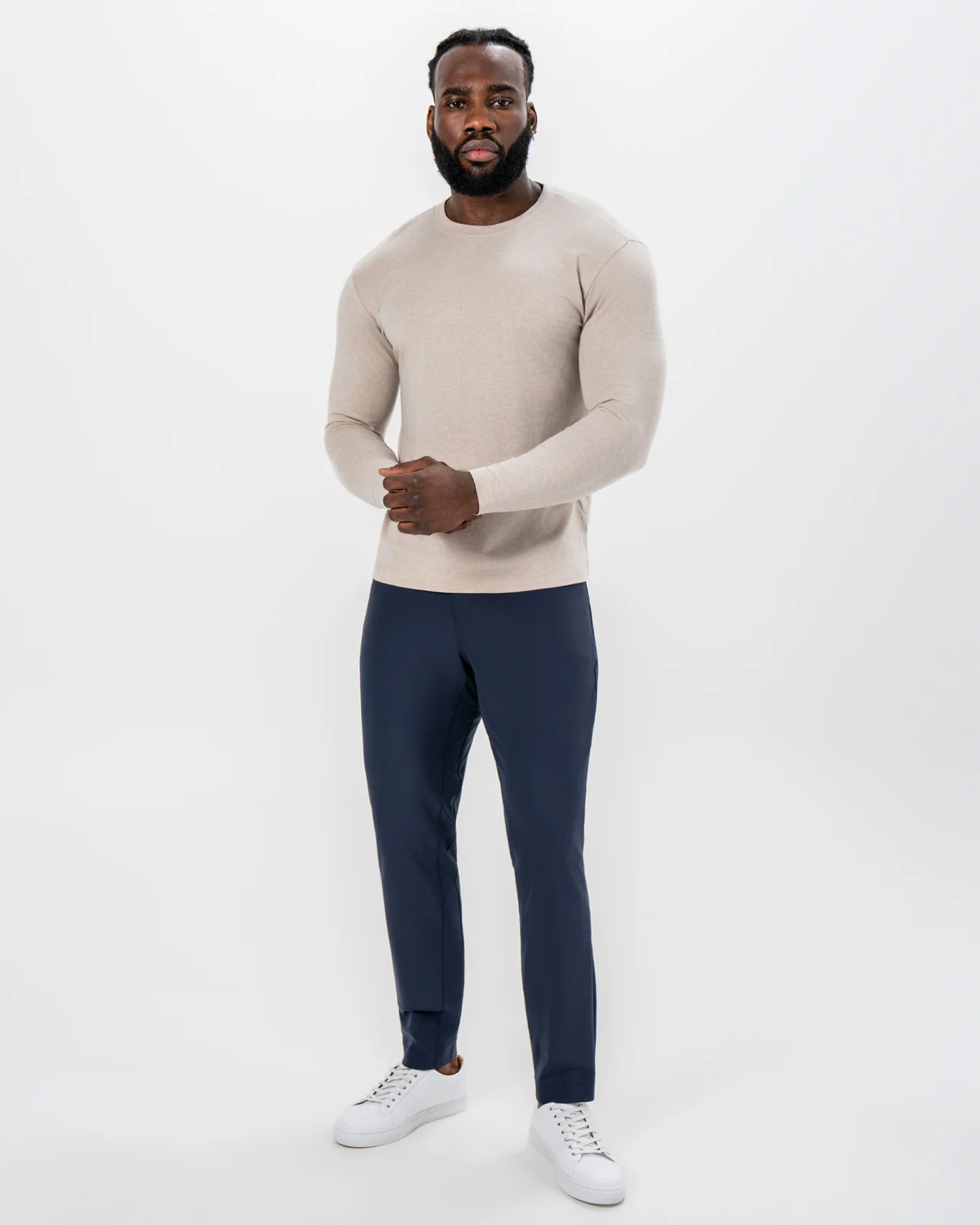 "The Landon" Heathered Cream Long Sleeve Crewneck - Image 5