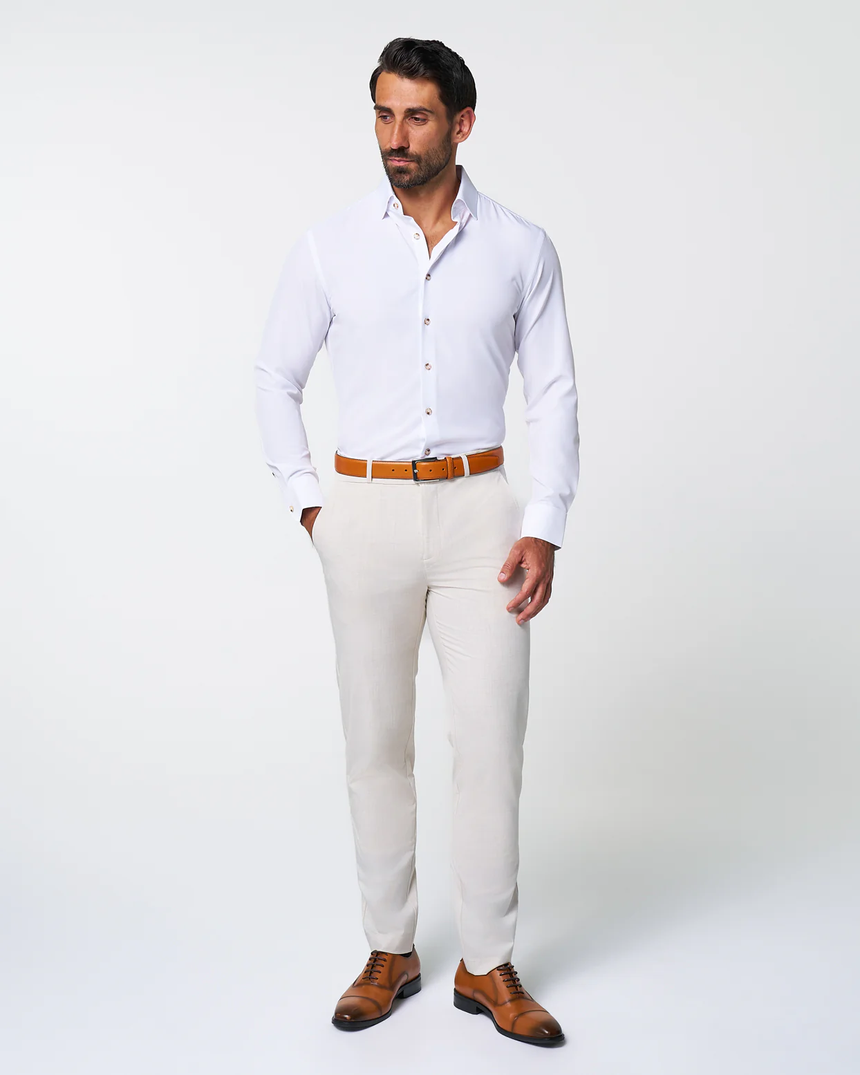 "The Leonardo" Solid White With Tortoise Shell Buttons - Image 5