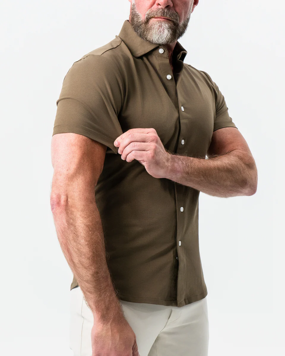 "The Lincoln" Olive Short Sleeve Button Down - Image 3
