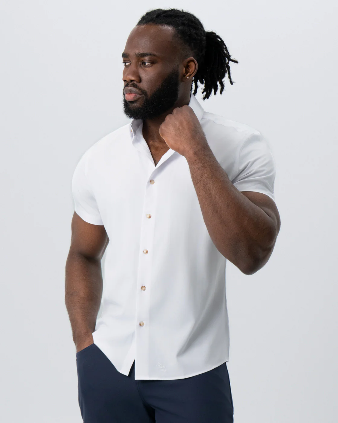 "The Marco" Solid White with Tortoise Shell Buttons - Image 5