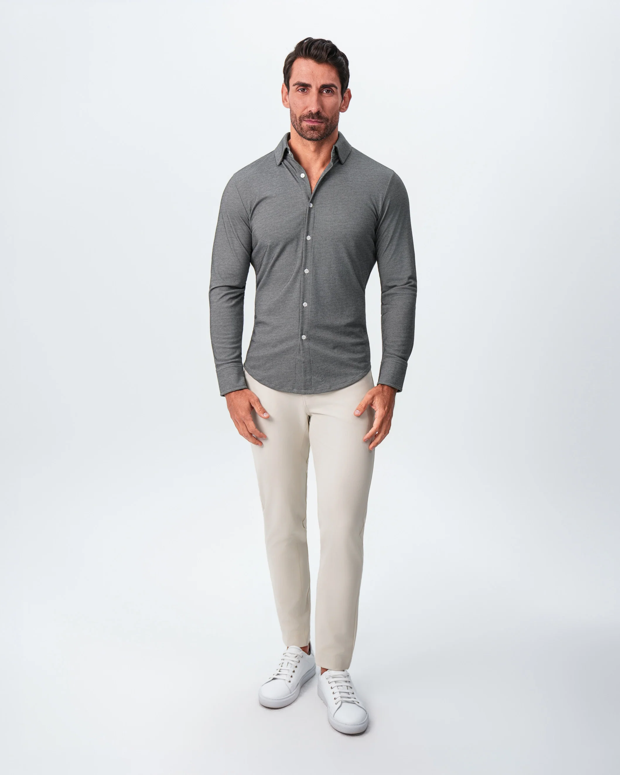 "The Oakley" Charcoal Pique Button Down - Image 3