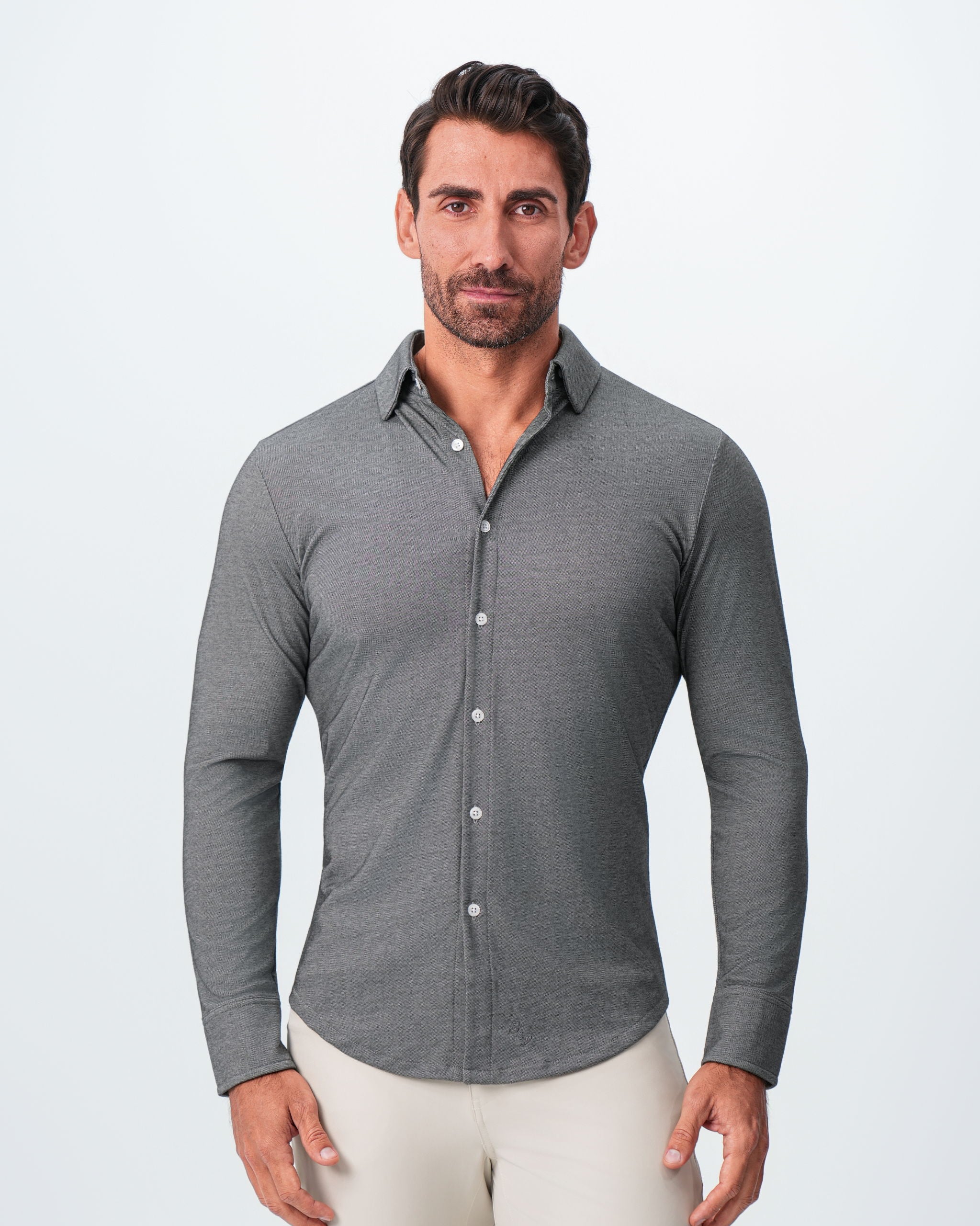 "The Oakley" Charcoal Pique Button Down - Image 4