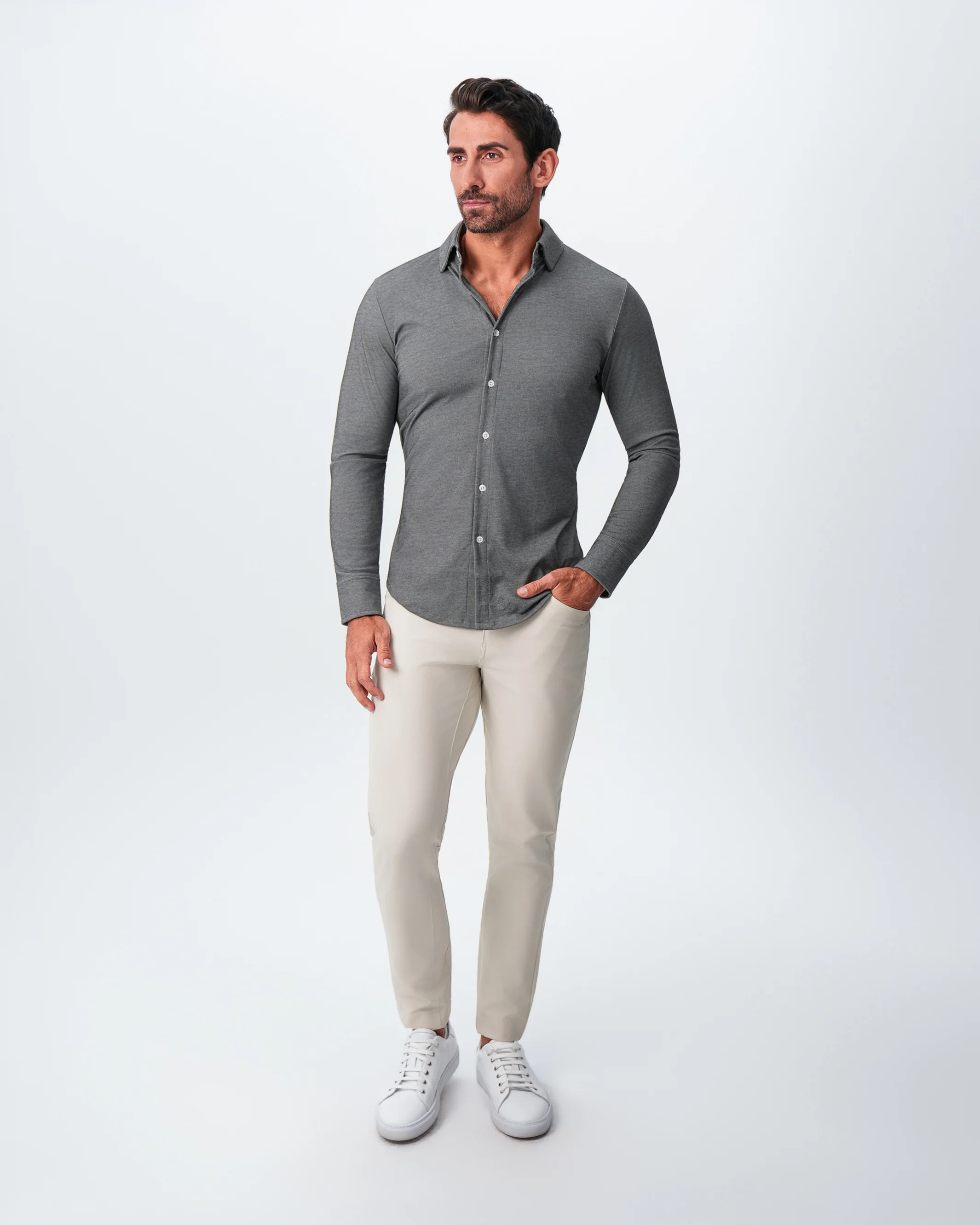 "The Oakley" Charcoal Pique Button Down - Image 5