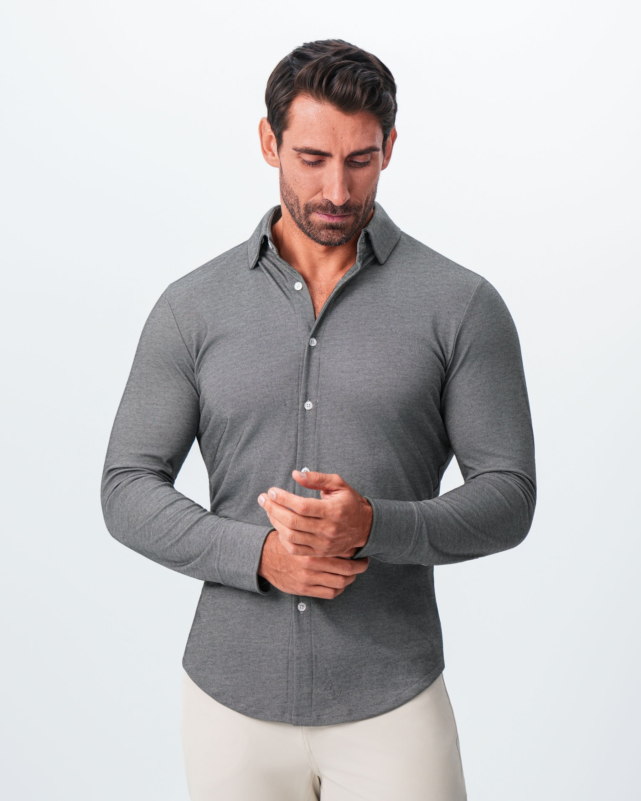 "The Oakley" Charcoal Pique Button Down - Image 6