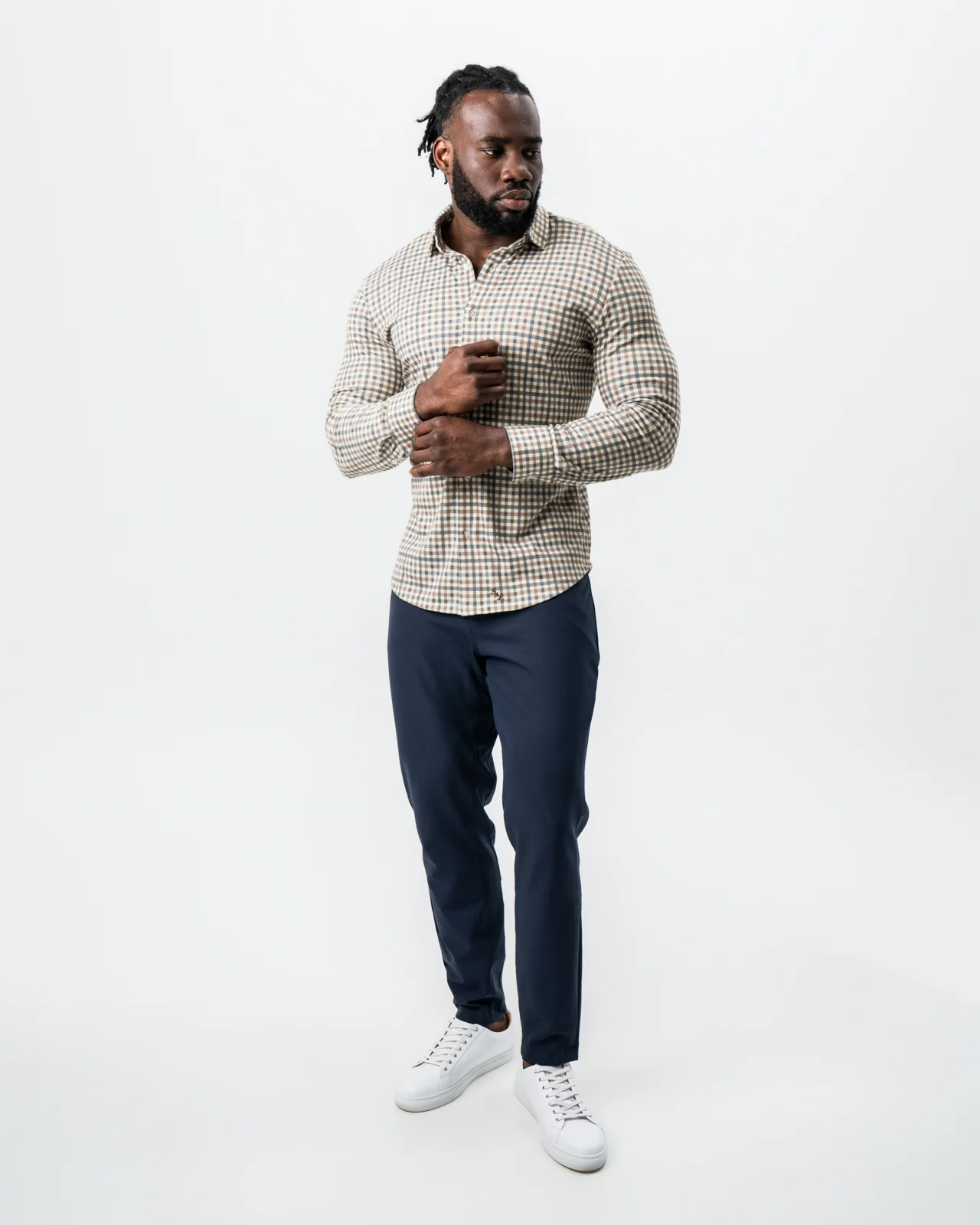 "The Palmer" Brown, Grey, and White Gingham Button Down - Image 2