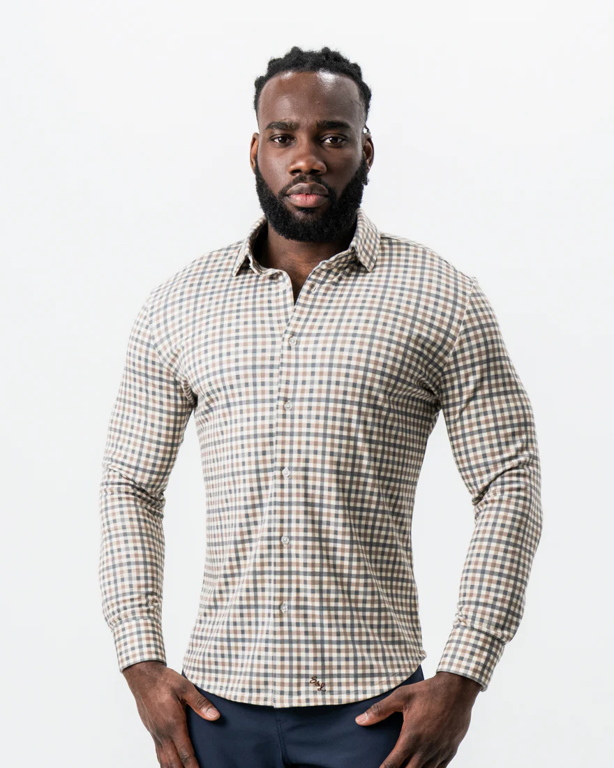 "The Palmer" Brown, Grey, and White Gingham Button Down - Image 5