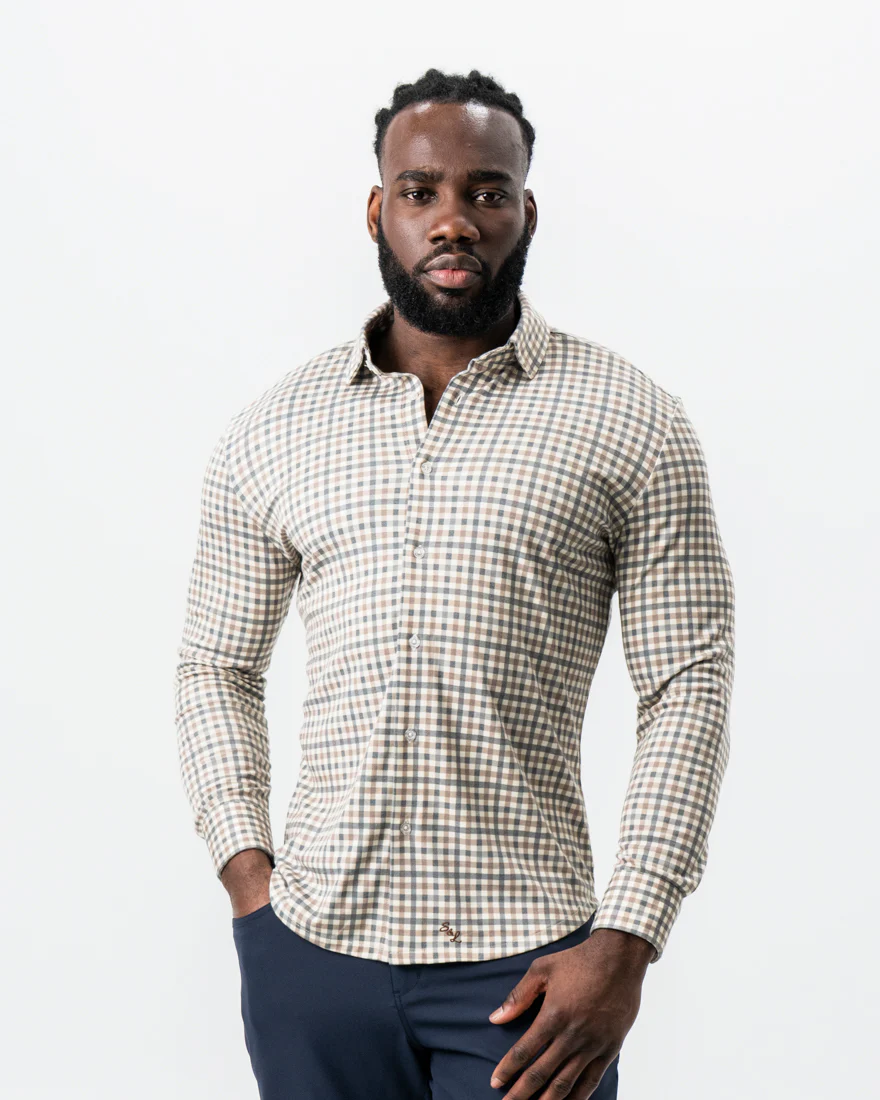 "The Palmer" Brown, Grey, and White Gingham Button Down - Image 6
