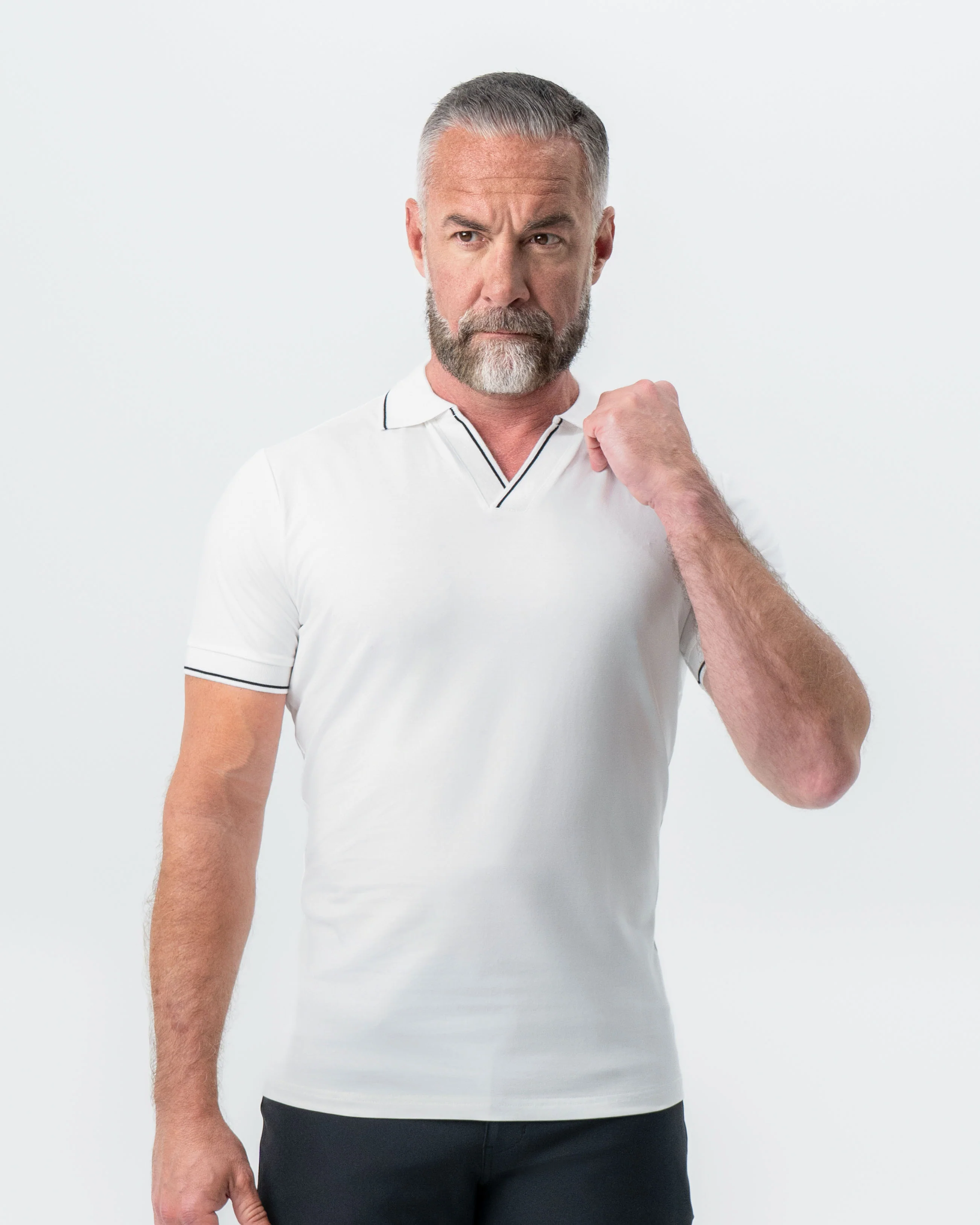 "The Parkway" White with Black Tipped Polo - Image 4