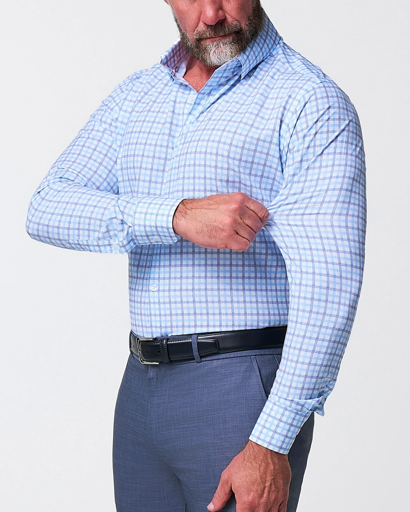 "The Sidney" Light Blue, White & Navy Faded Check - Image 2