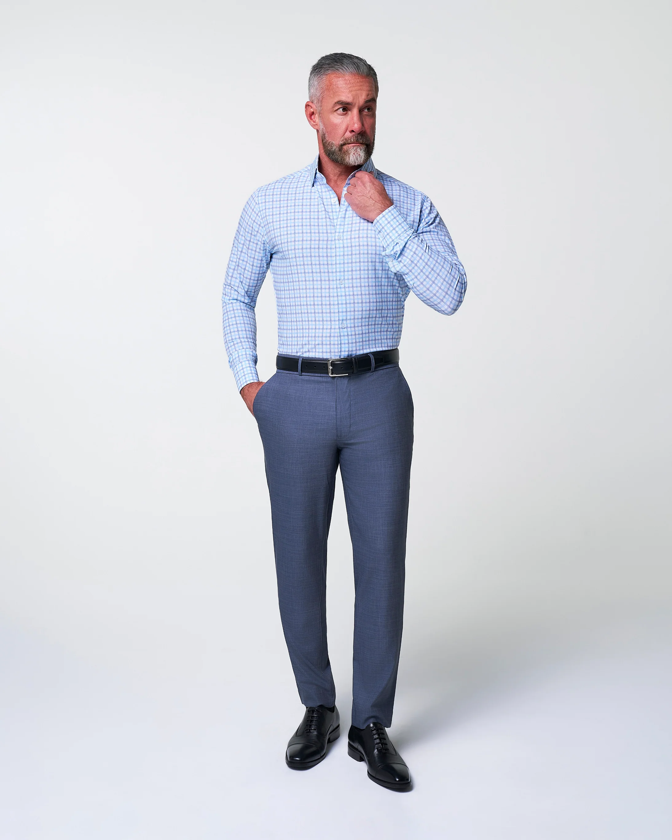 "The Sidney" Light Blue, White & Navy Faded Check - Image 3