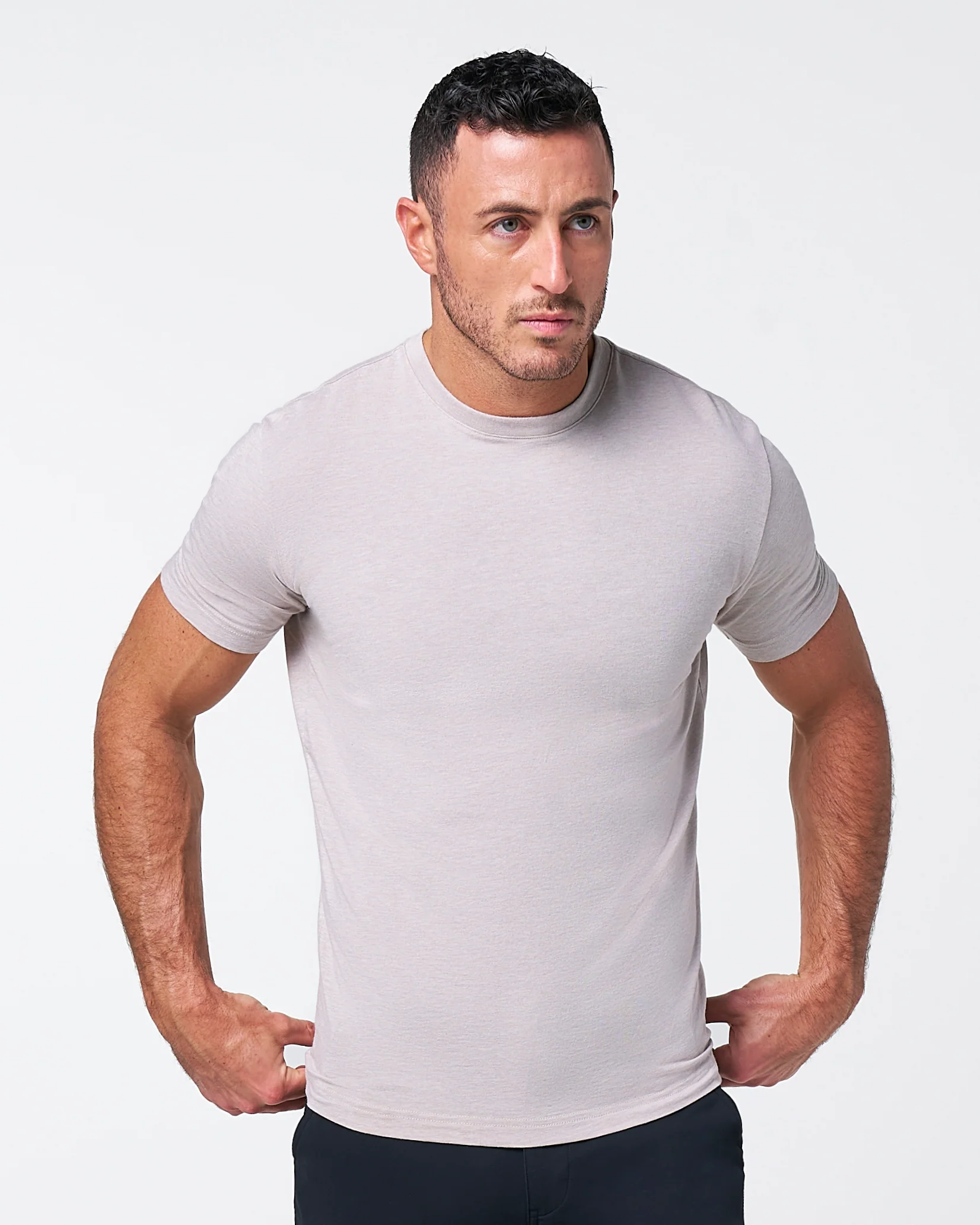 "The Sinclair" Heathered Cream Short Sleeve Crewneck - Image 3