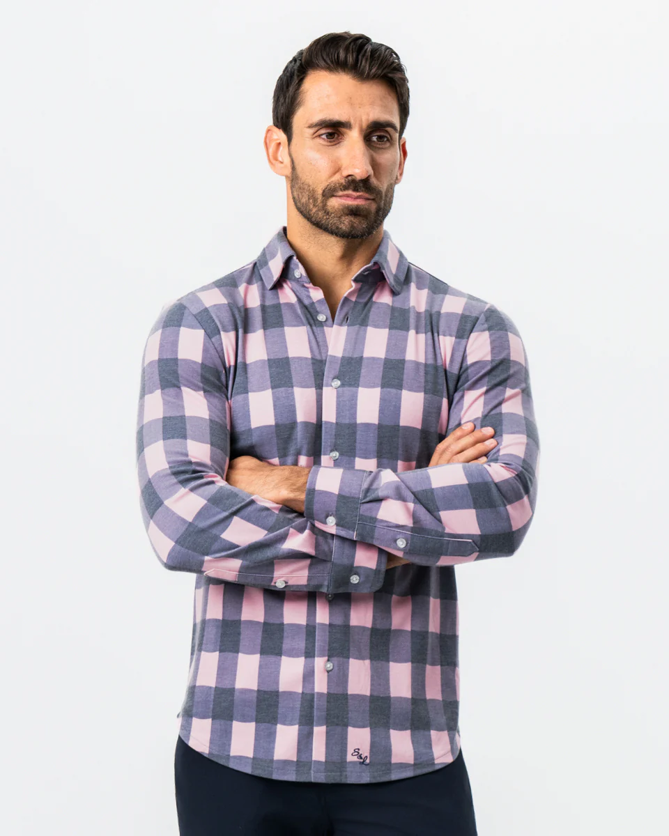 "The Summers" Pink & Navy Check Button Down