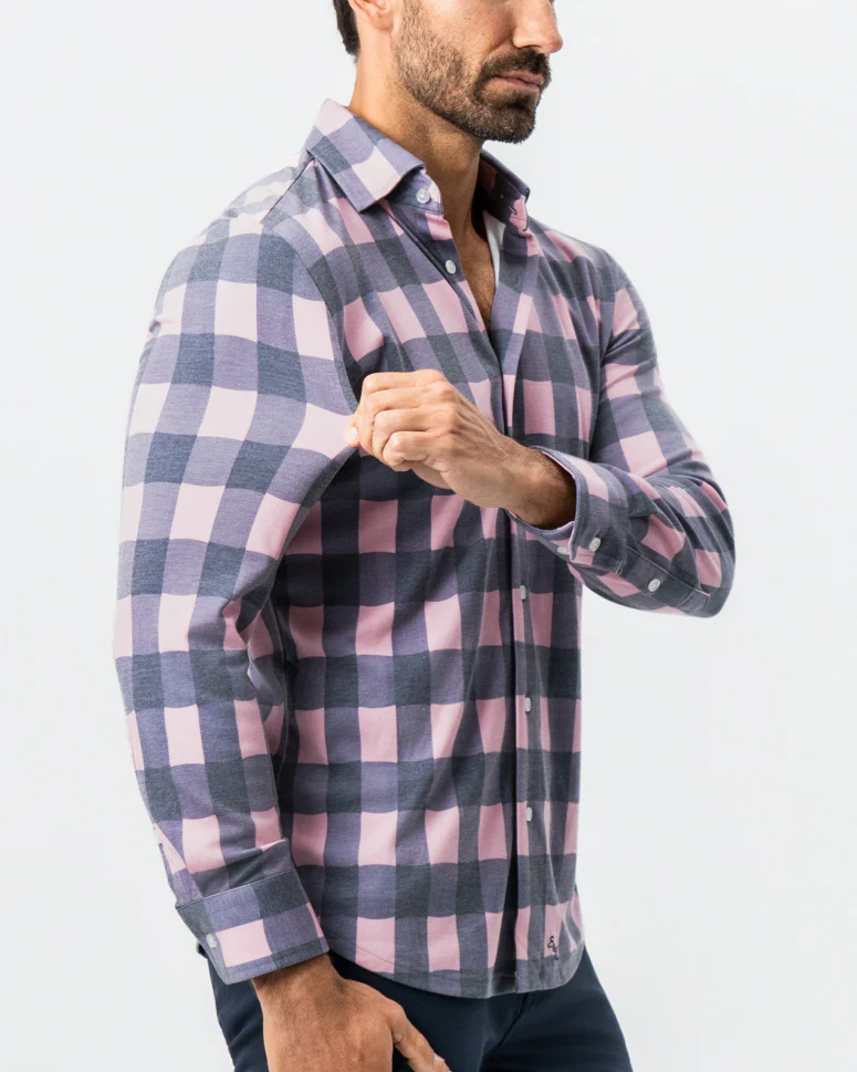 "The Summers" Pink & Navy Check Button Down - Image 2