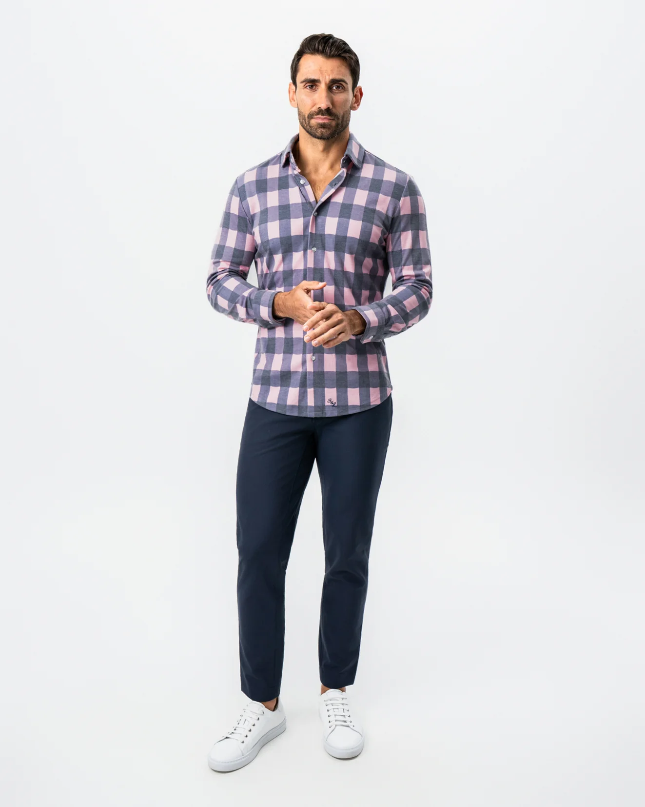 "The Summers" Pink & Navy Check Button Down - Image 3