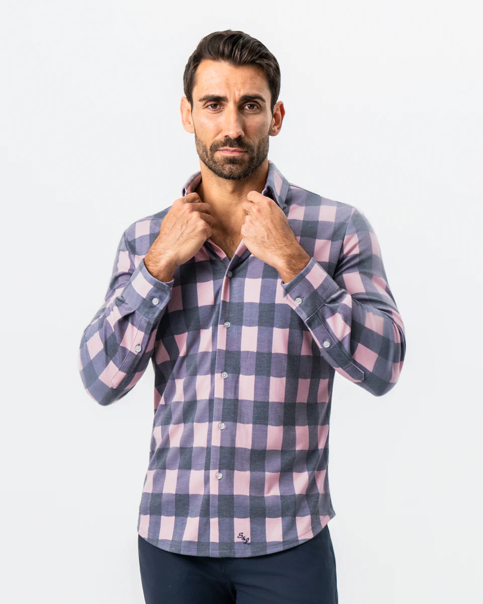 "The Summers" Pink & Navy Check Button Down - Image 5