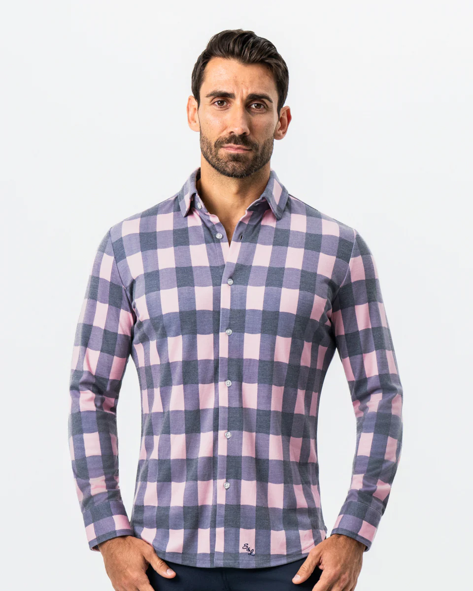 "The Summers" Pink & Navy Check Button Down - Image 6
