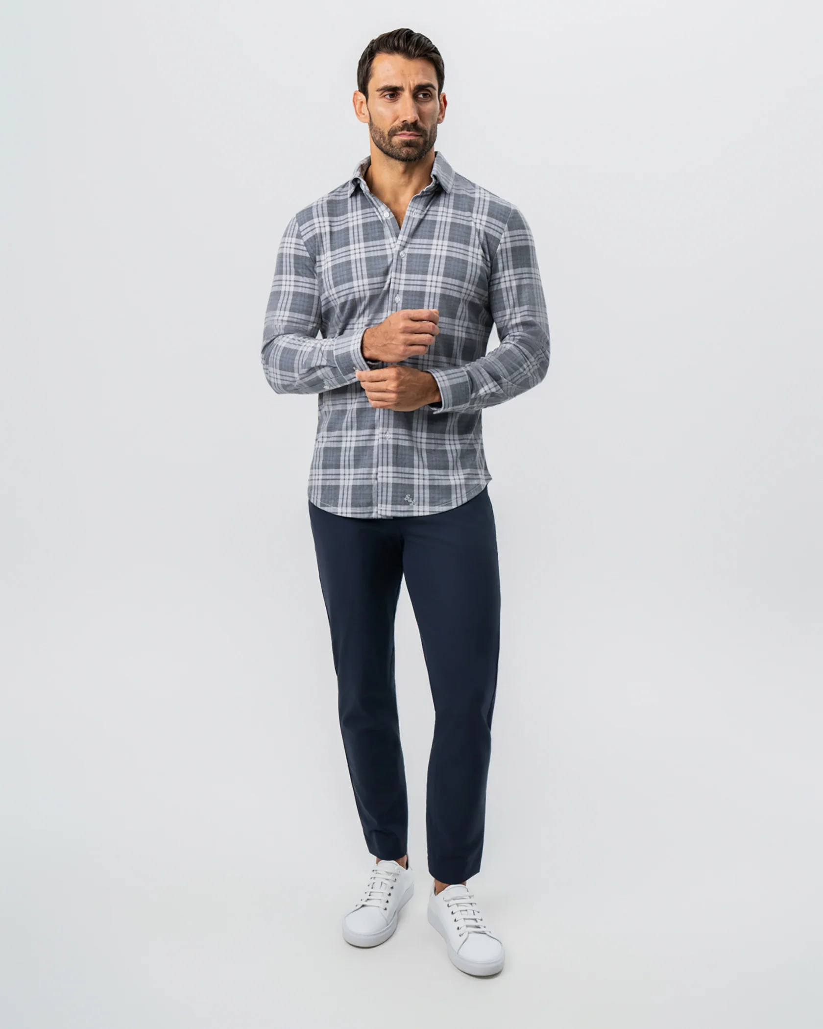 "The Warner" Grey and White Windowpane Button Down - Image 3