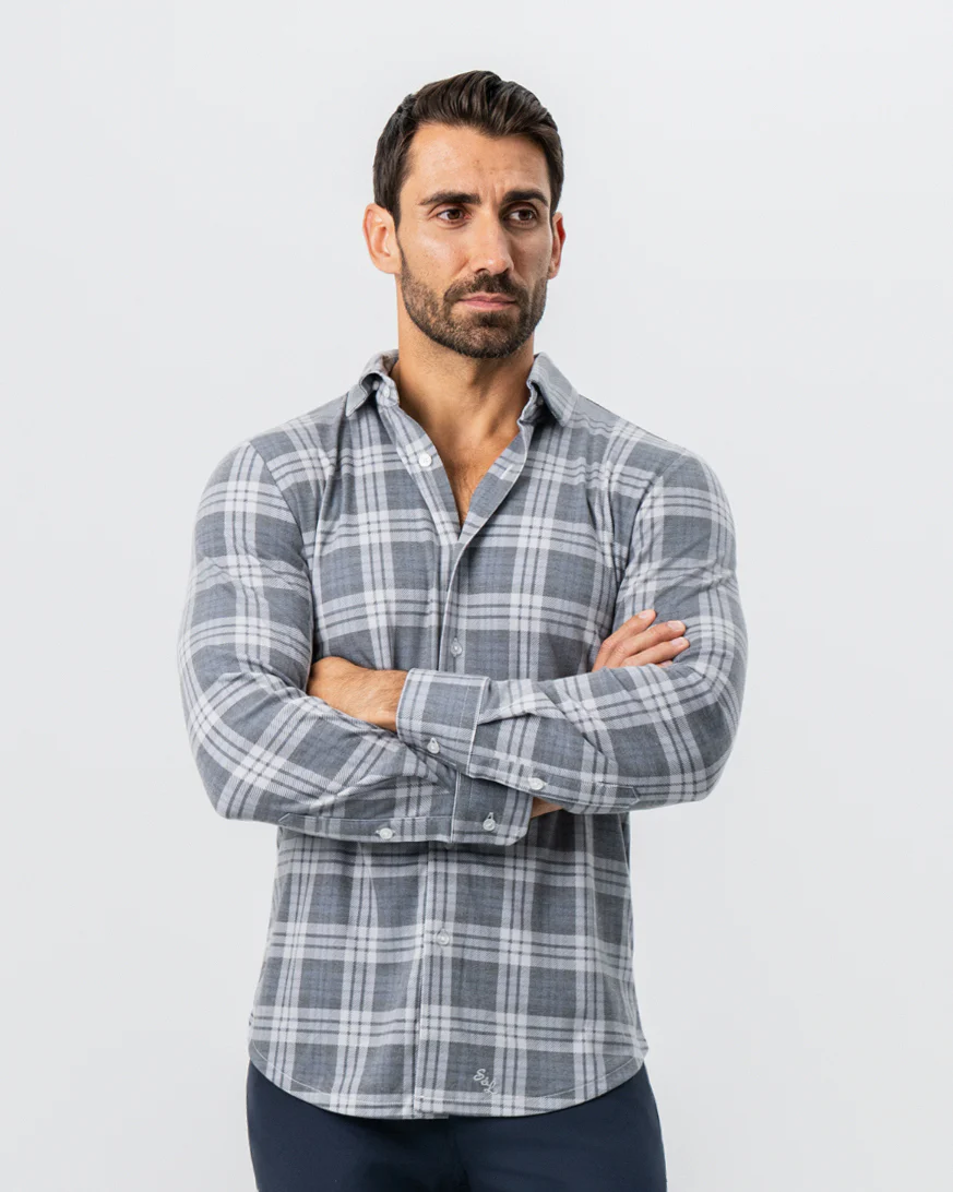 "The Warner" Grey and White Windowpane Button Down - Image 5