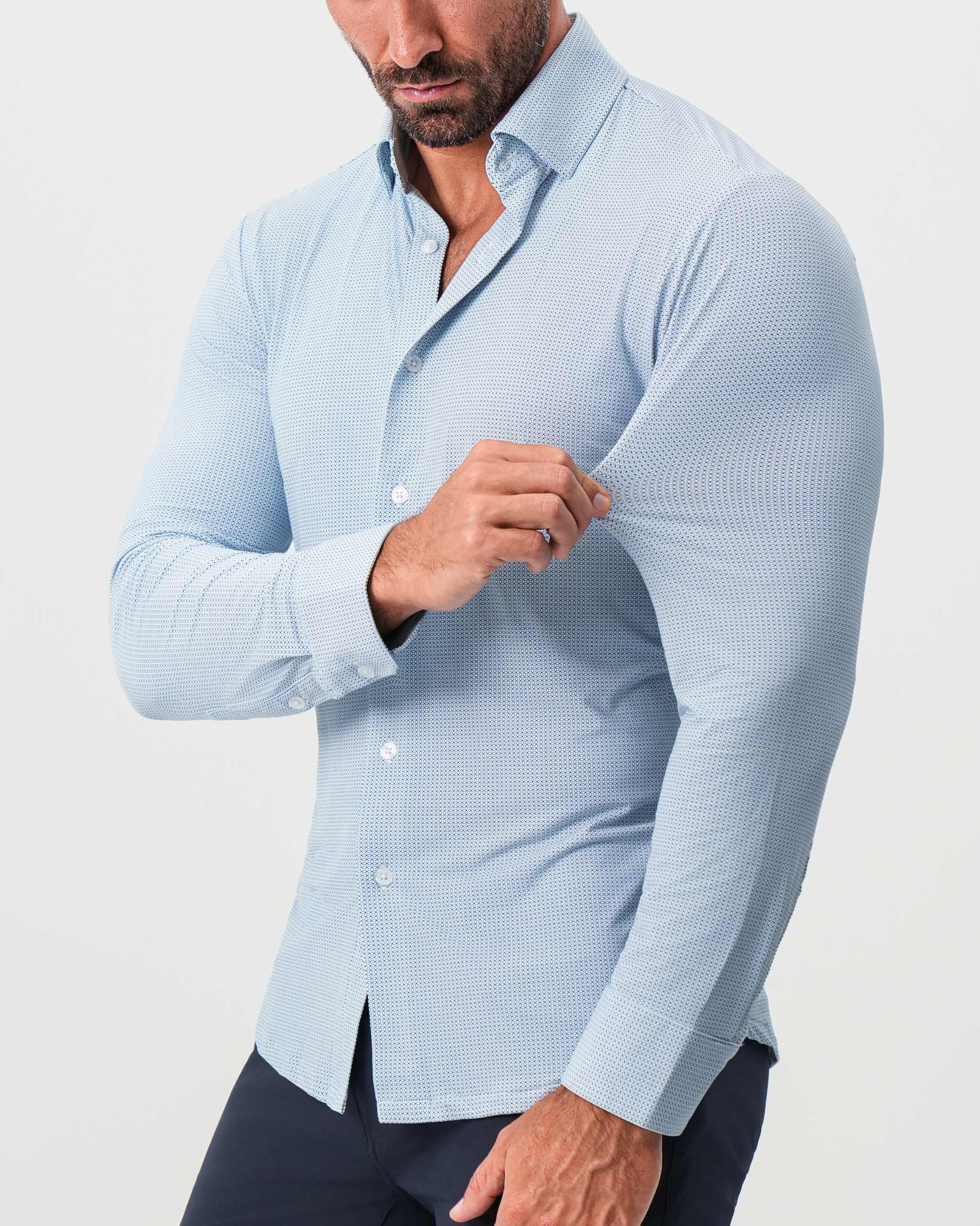 "The Wesley" Sport Shirt - Geo Light Blue & White Diamond - Image 2