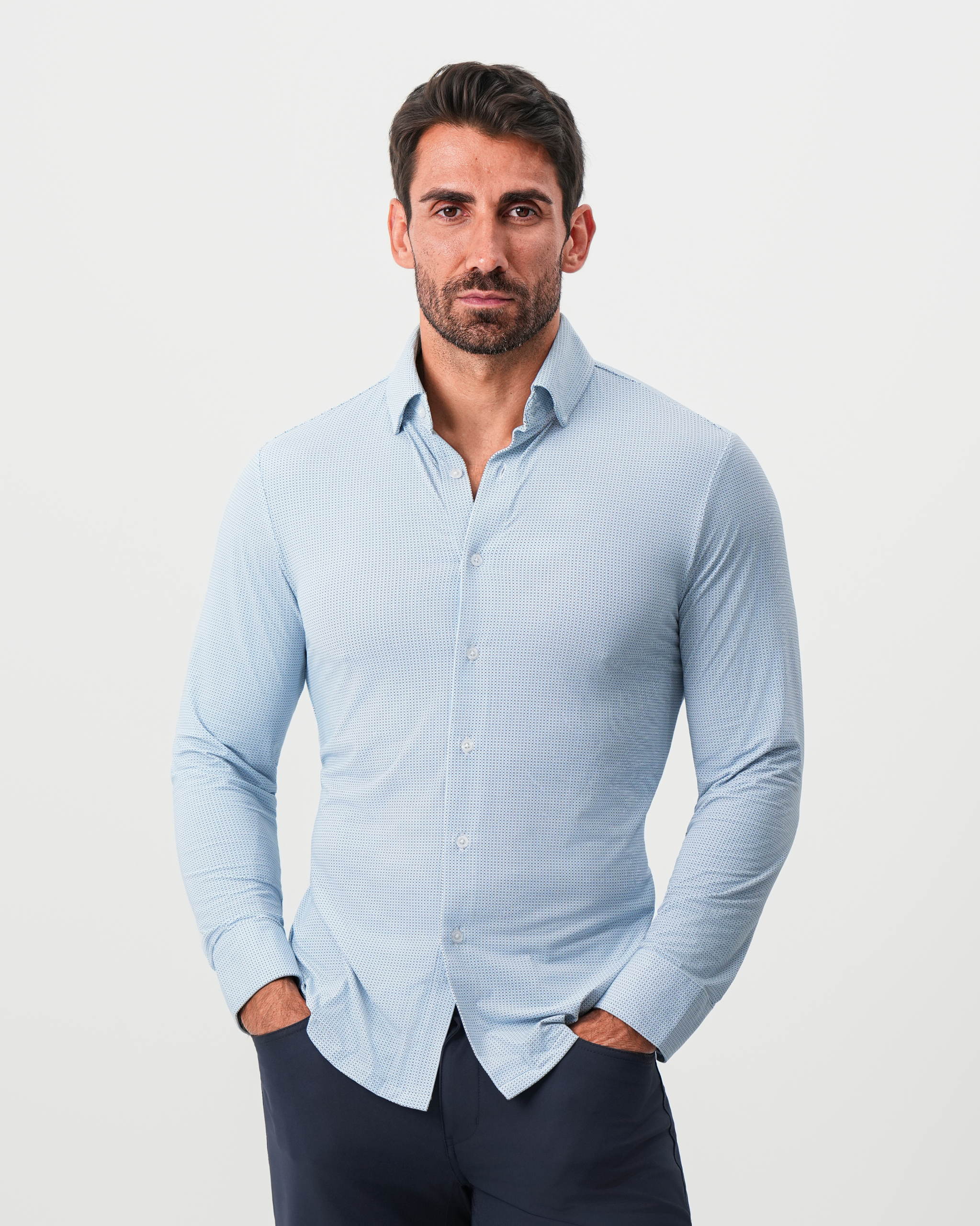 "The Wesley" Sport Shirt - Geo Light Blue & White Diamond - Image 5