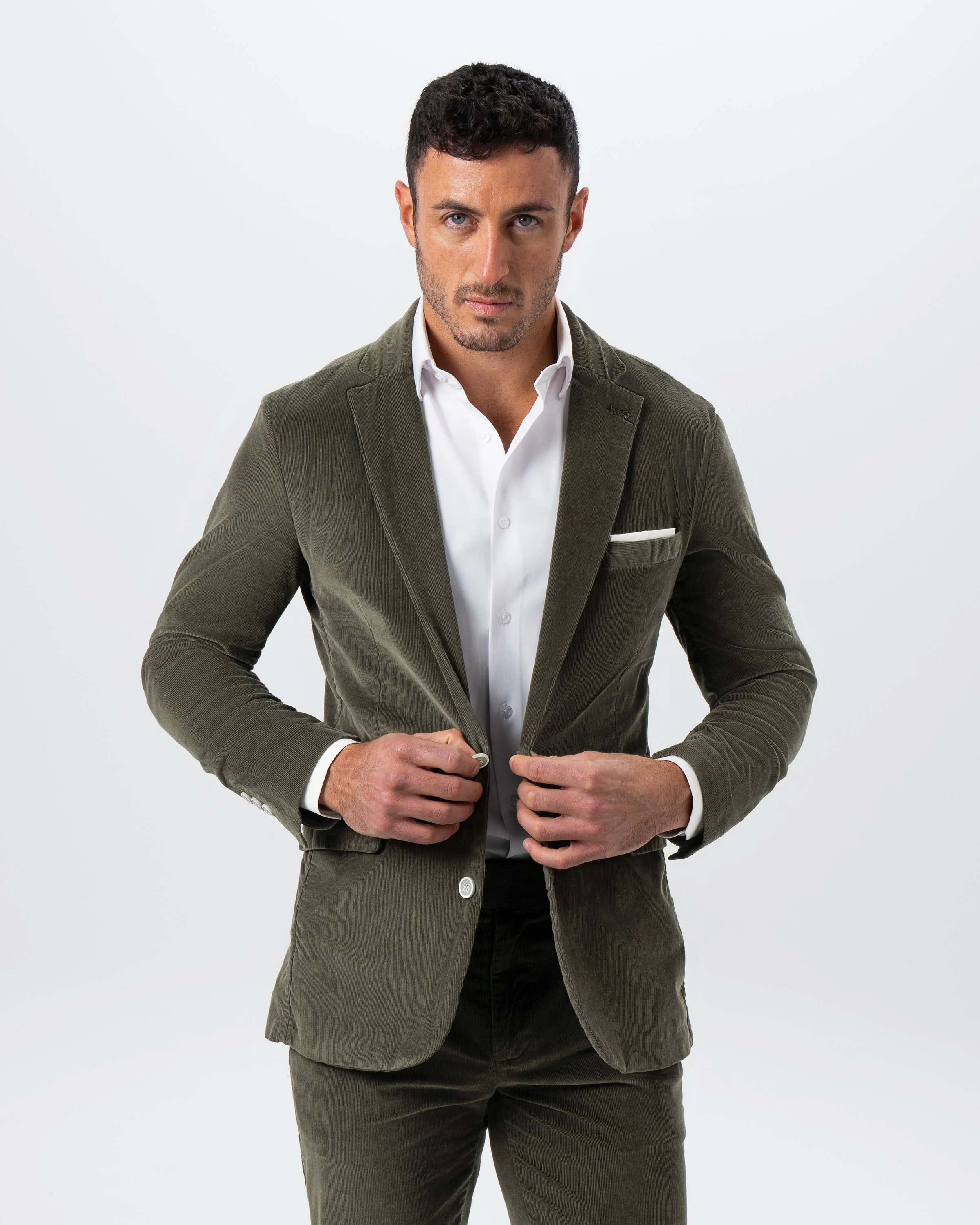 Unstructured Corduroy Suit - Dark Olive - Image 2