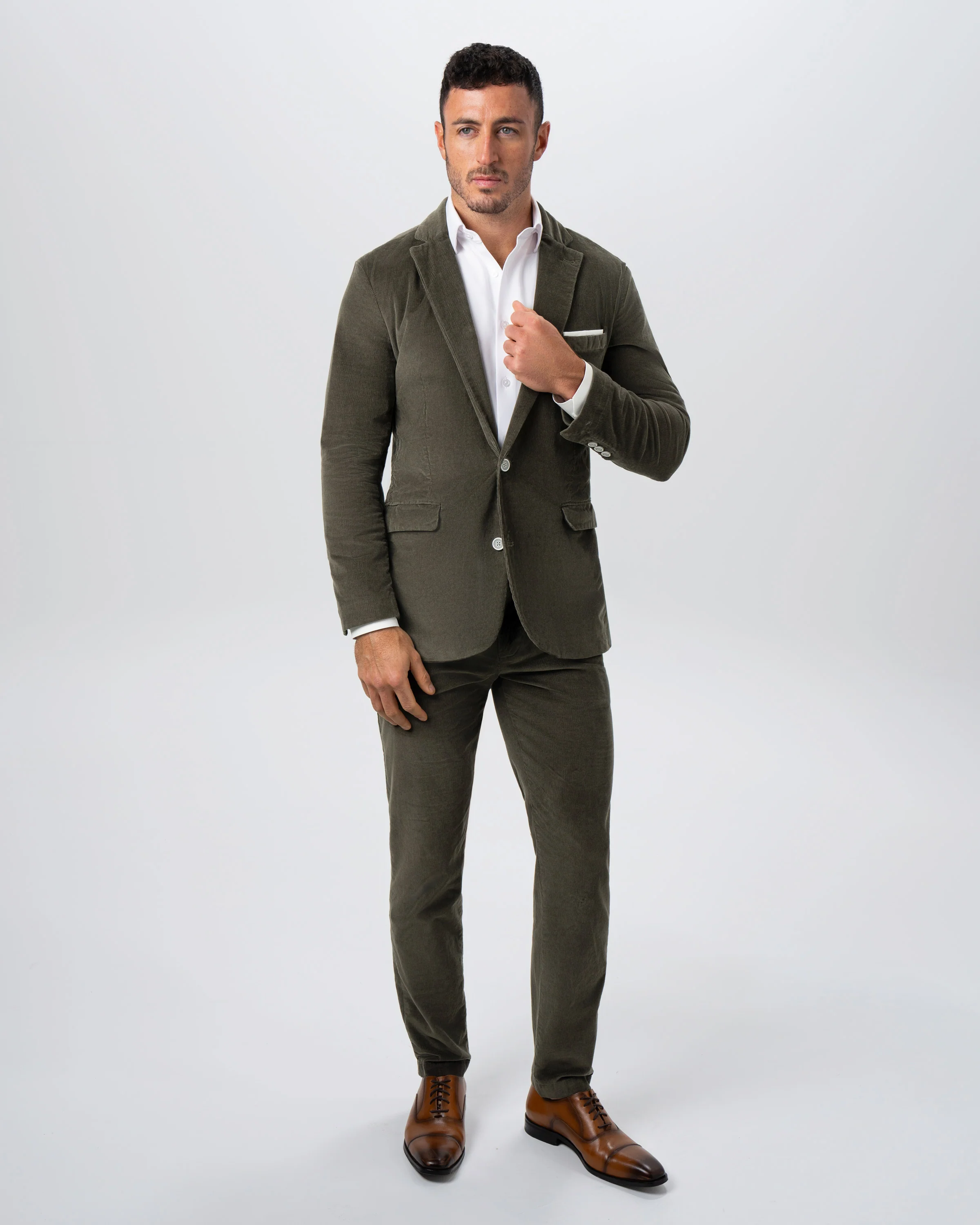 Unstructured Corduroy Suit - Dark Olive - Image 4
