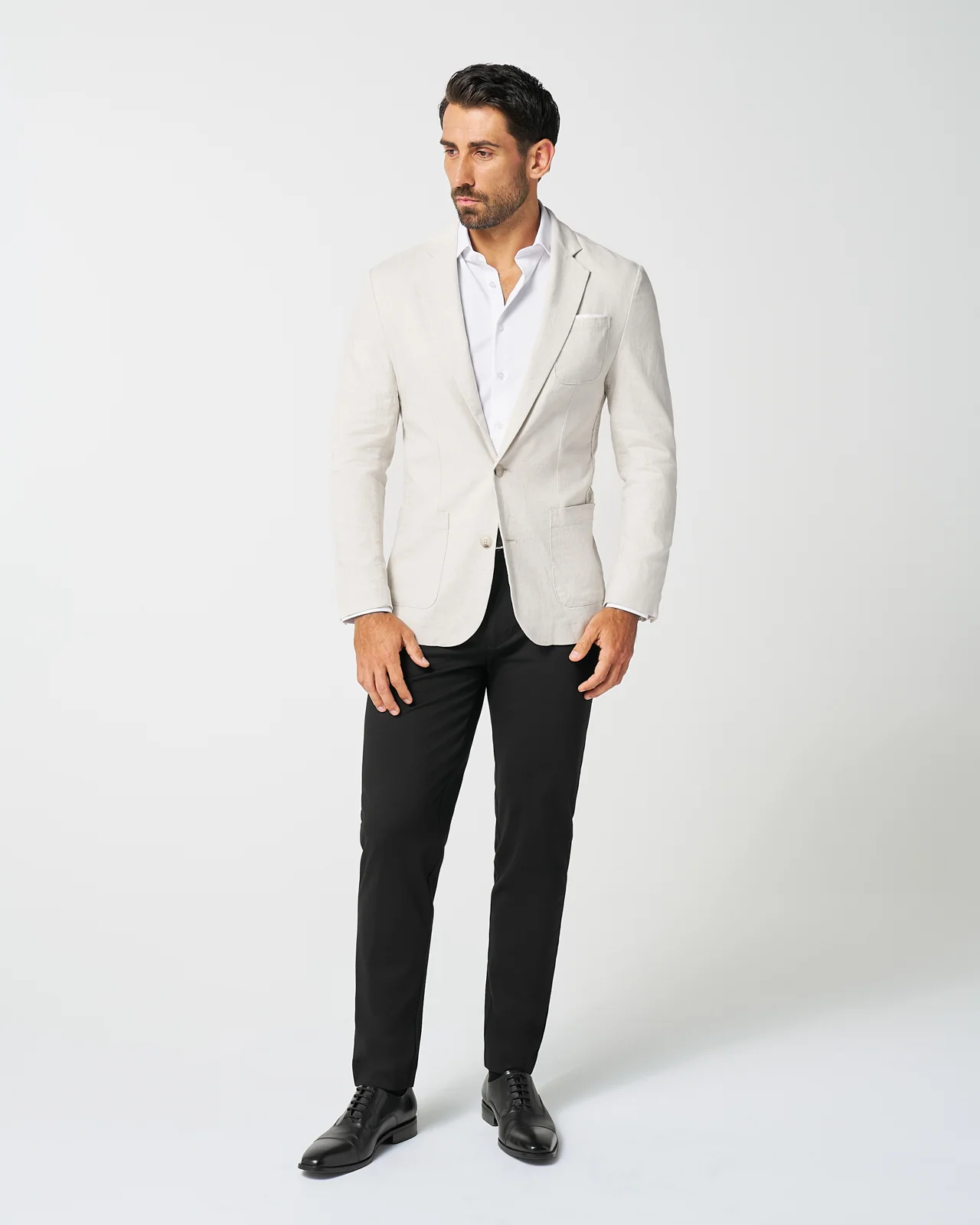 Unstructured Linen Blazer - Cream - Image 3