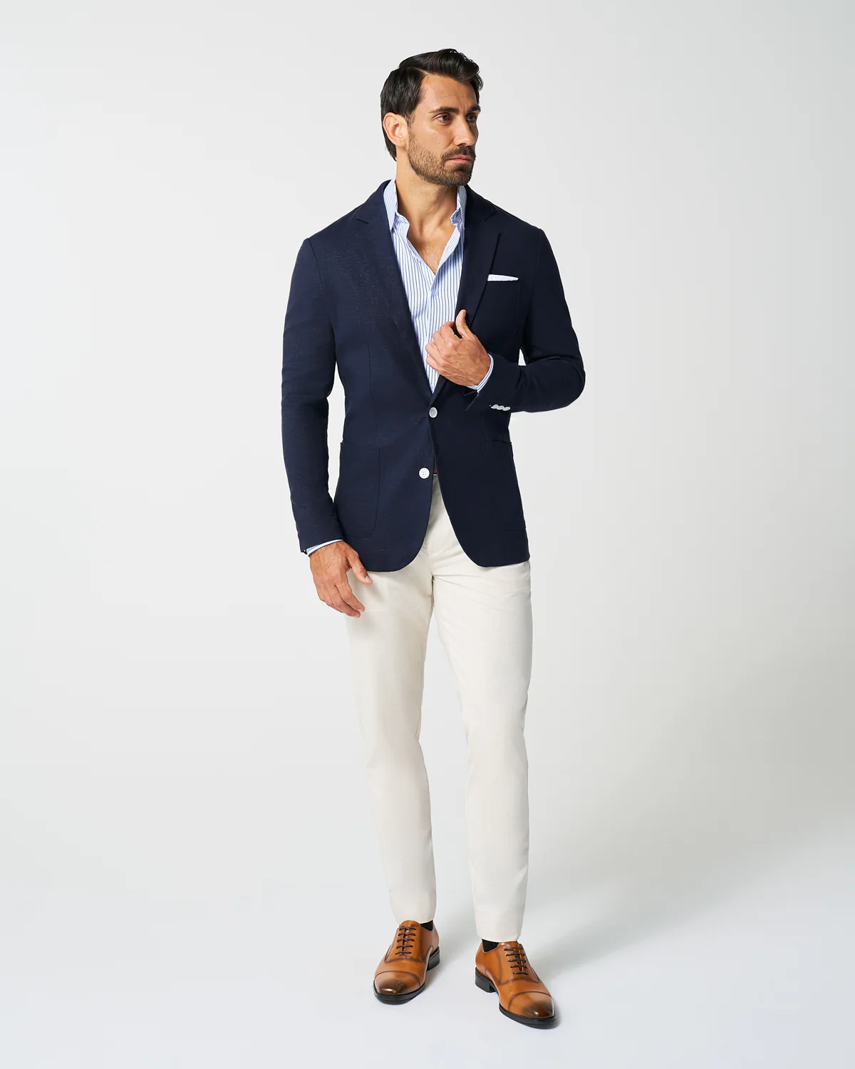 Unstructured Linen Blazer - Navy - Image 5