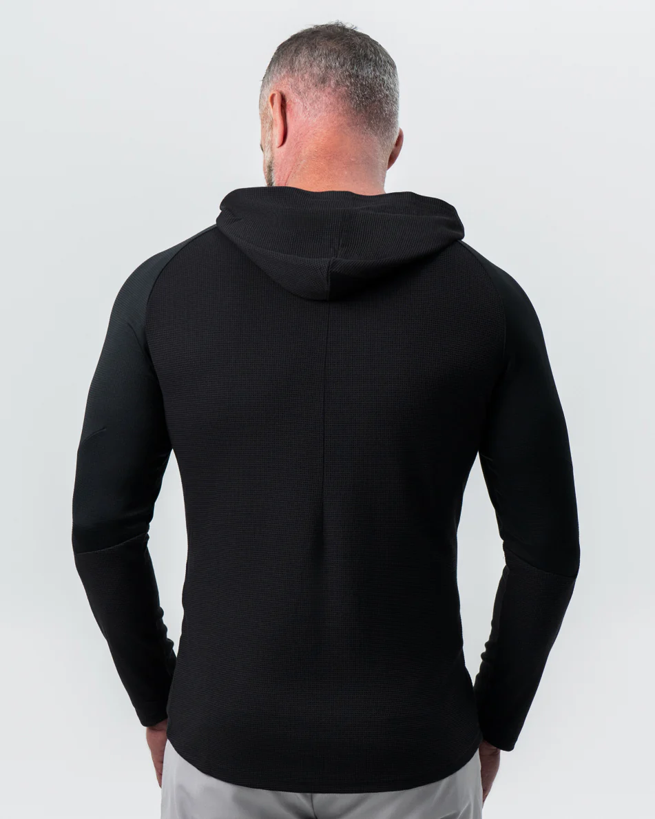 Waffle Knit Hoodie - Black - Image 3