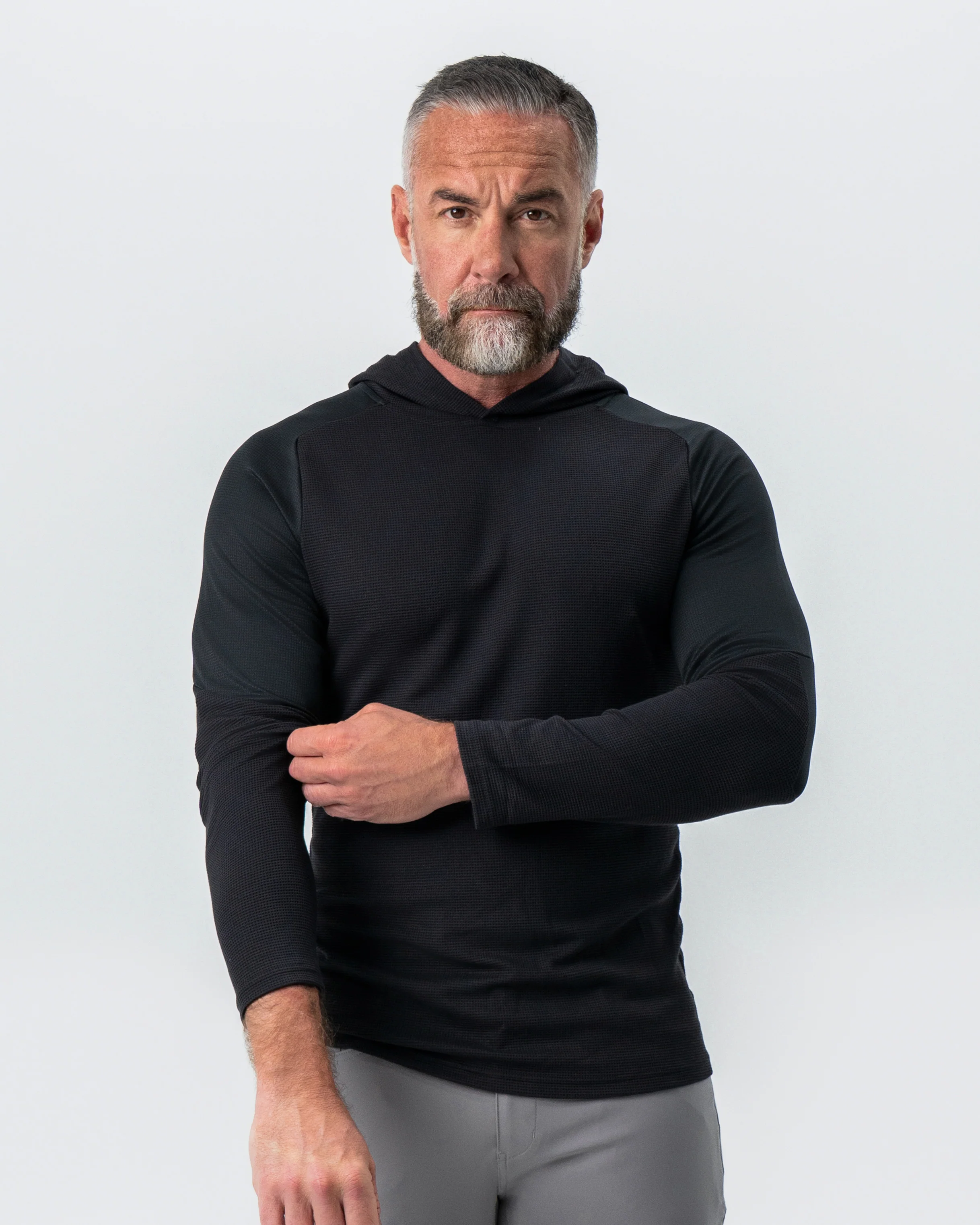 Waffle Knit Hoodie - Black - Image 4